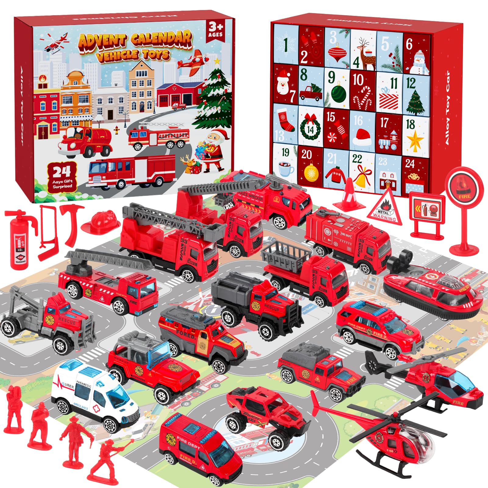 Calendario Adviento 2026 Niños,Calendário do Advento Cars,Christmas Advent 2026 Cars Coches Juguetes para niño 3 4 5 6 7 8 9 10 Años,Calendario Adviento Criança Juguetes Camión de Bomberos