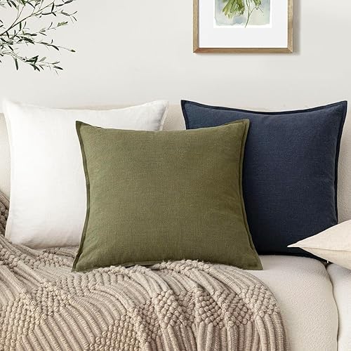 Miniatura 5 de Foindtower Paquete de 2 fundas de almohada decorativas de lino sólidas, funda de cojín lumbar, estilo bohemio campestre para sofá, dormitorio, sala