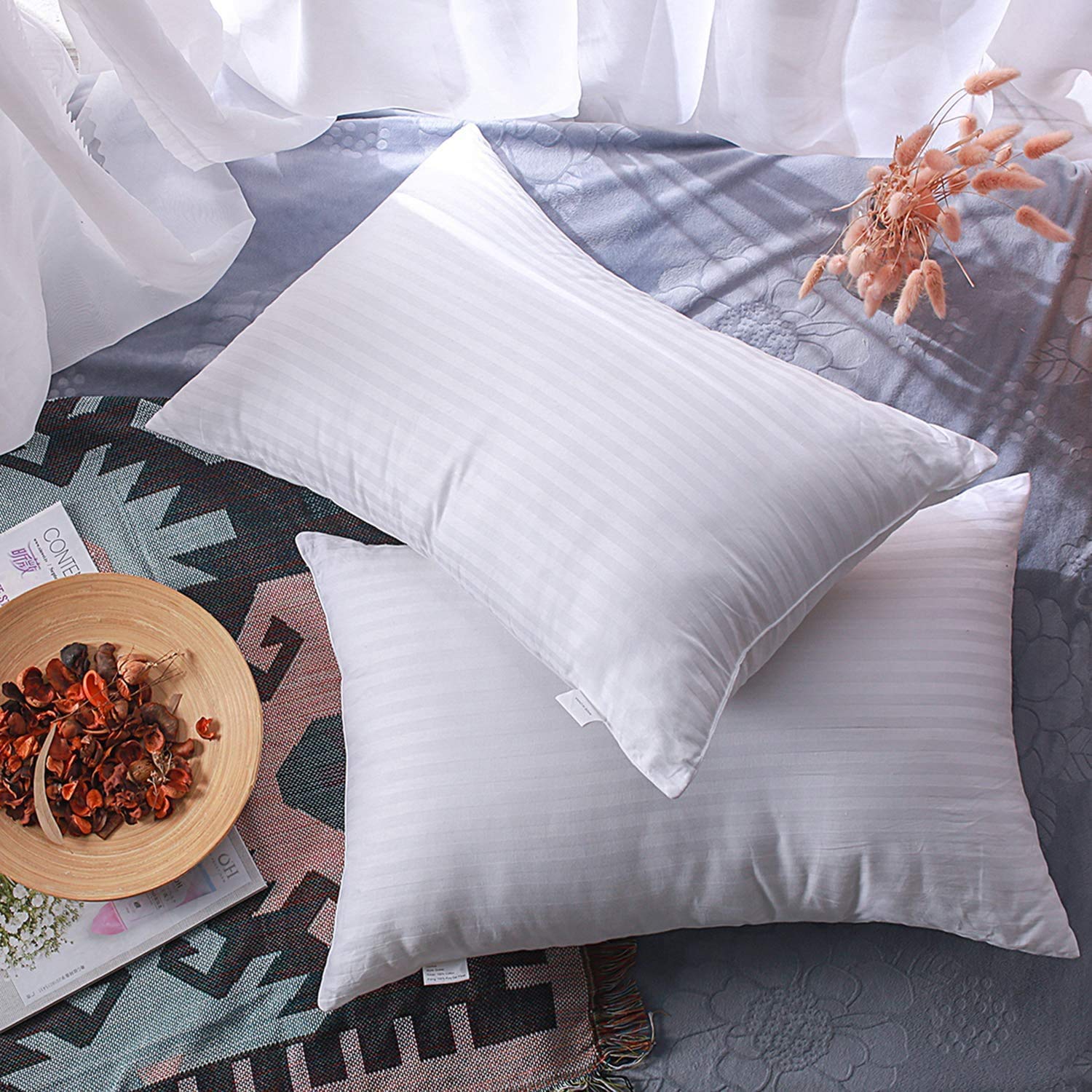 GOLDENIZ Bed Pillows Home and Hotel Collection Luxury Plush Gel Pillow (2 Pack) Stand Queen Cover Good for Slide and Back Sleeper