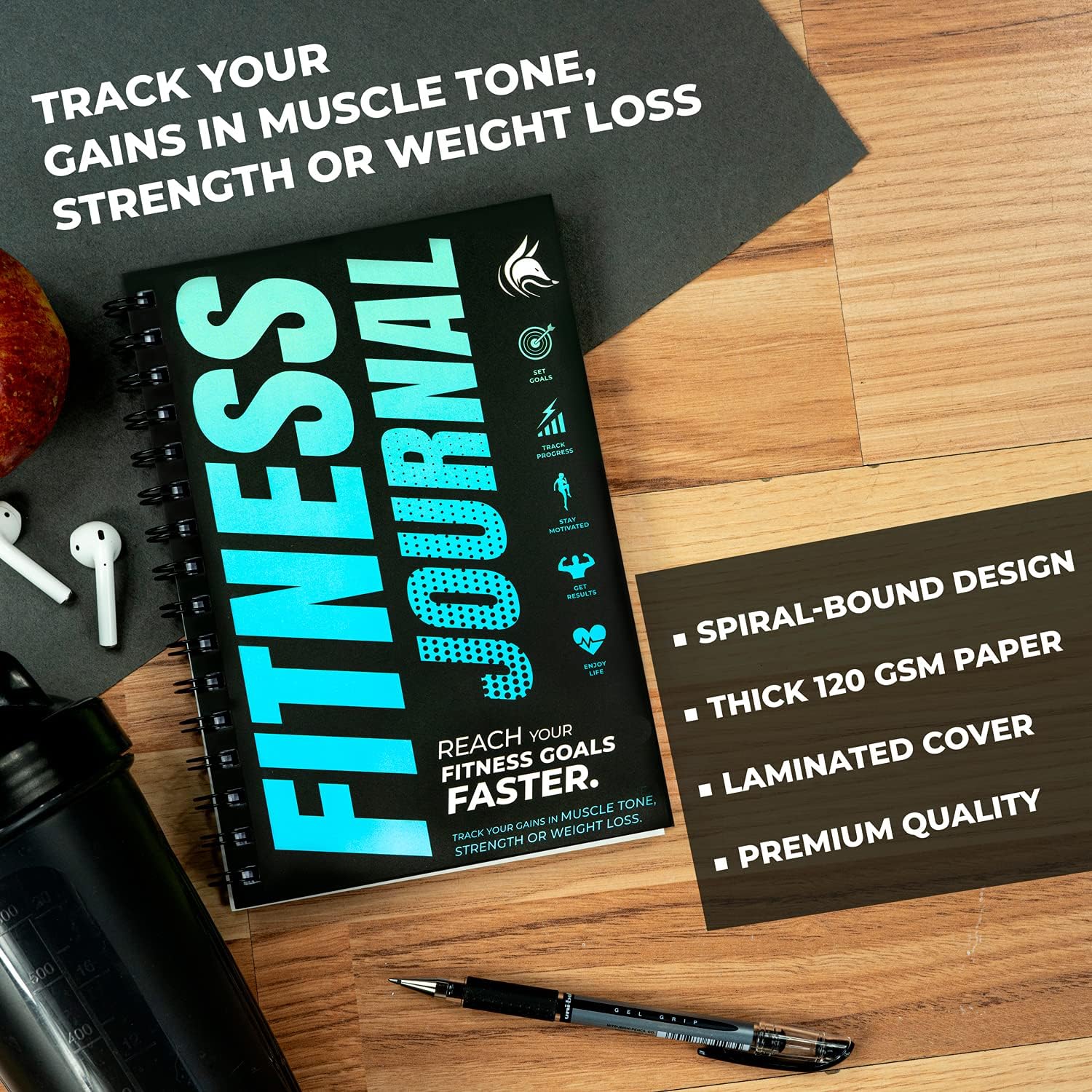 Clever Fox Fitness & Workout Journal/Planner Daily Exercise Log Book to Track Your Lifts, Cardio, Body Weight Tracker – Spiral–Bound, Laminated Cover, Thick Pages, A5 (Ocean Blue) : Sports & Outdoors