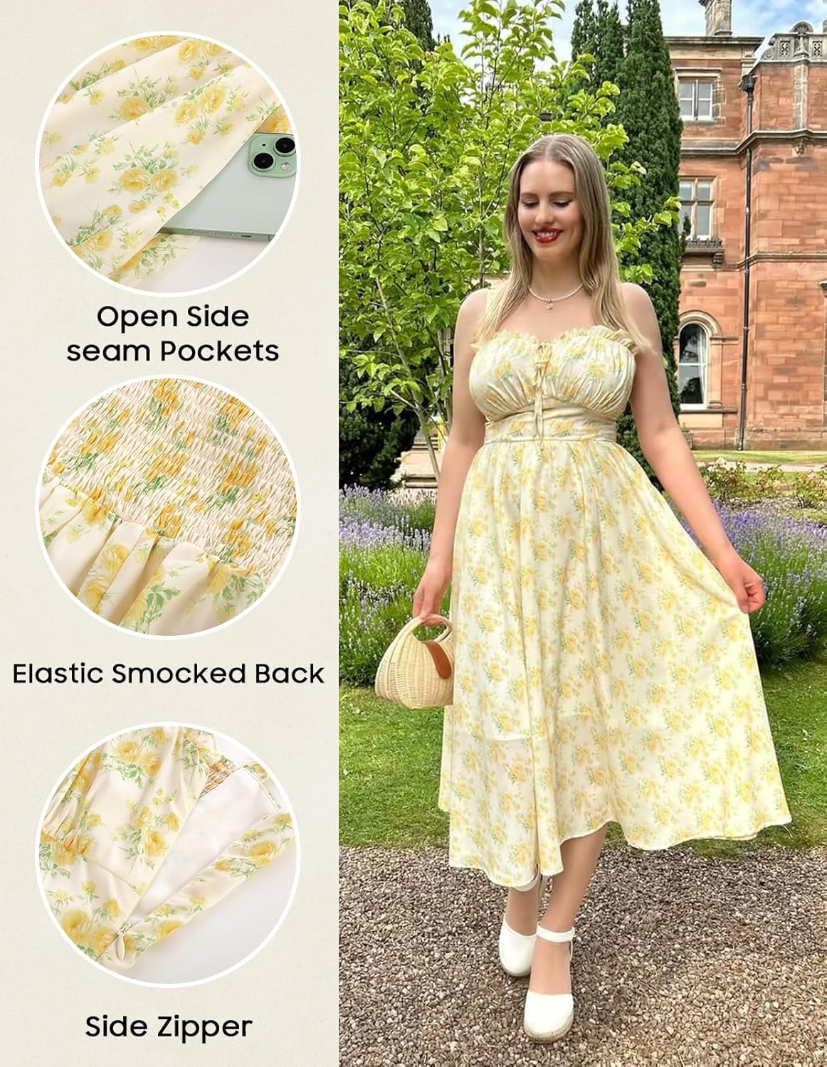 Scarlet Darkness Summer Dresses for Women 2026 Floral Corset Dress Long Milkmaid Dress with Pocket - Image 4