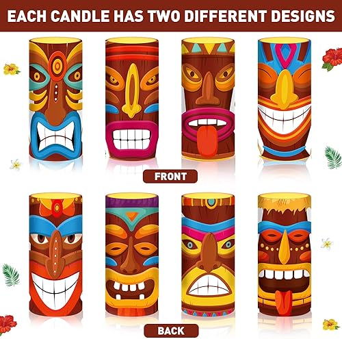 Miniatura 3 de Tiamon Velas tribales Tiki sin llama LED hawaianas funcionan con pilas, velas parpadeantes Luau con temporizador remoto de 18 teclas para decoración