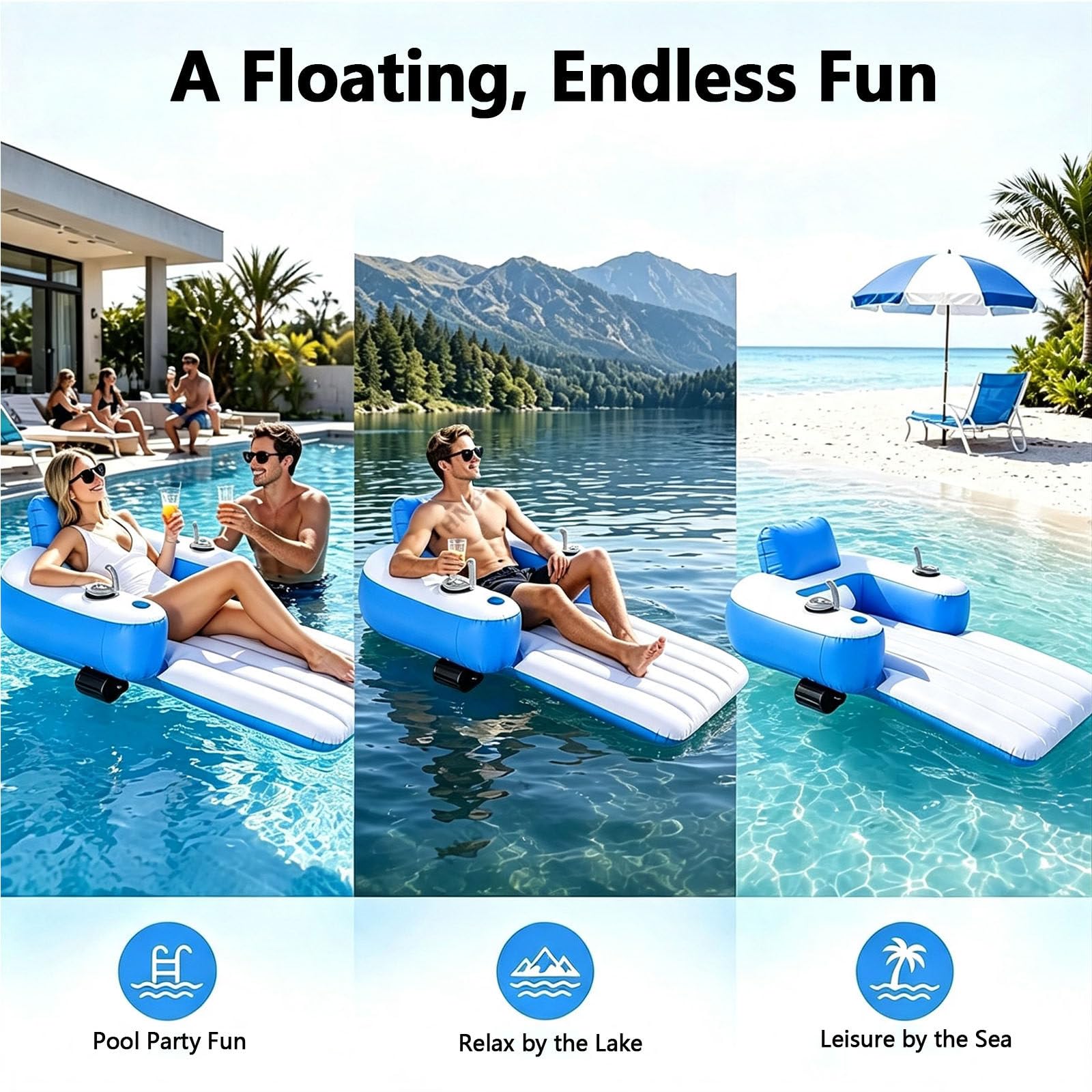 Flotador Tanque Inflable Motor,Tumbona Eléctrica 360° Piscina Propulsor A | Joystick de Control,330 Lb Capacidad Perfecto para Relajarse en Piscina,Lago o Playa