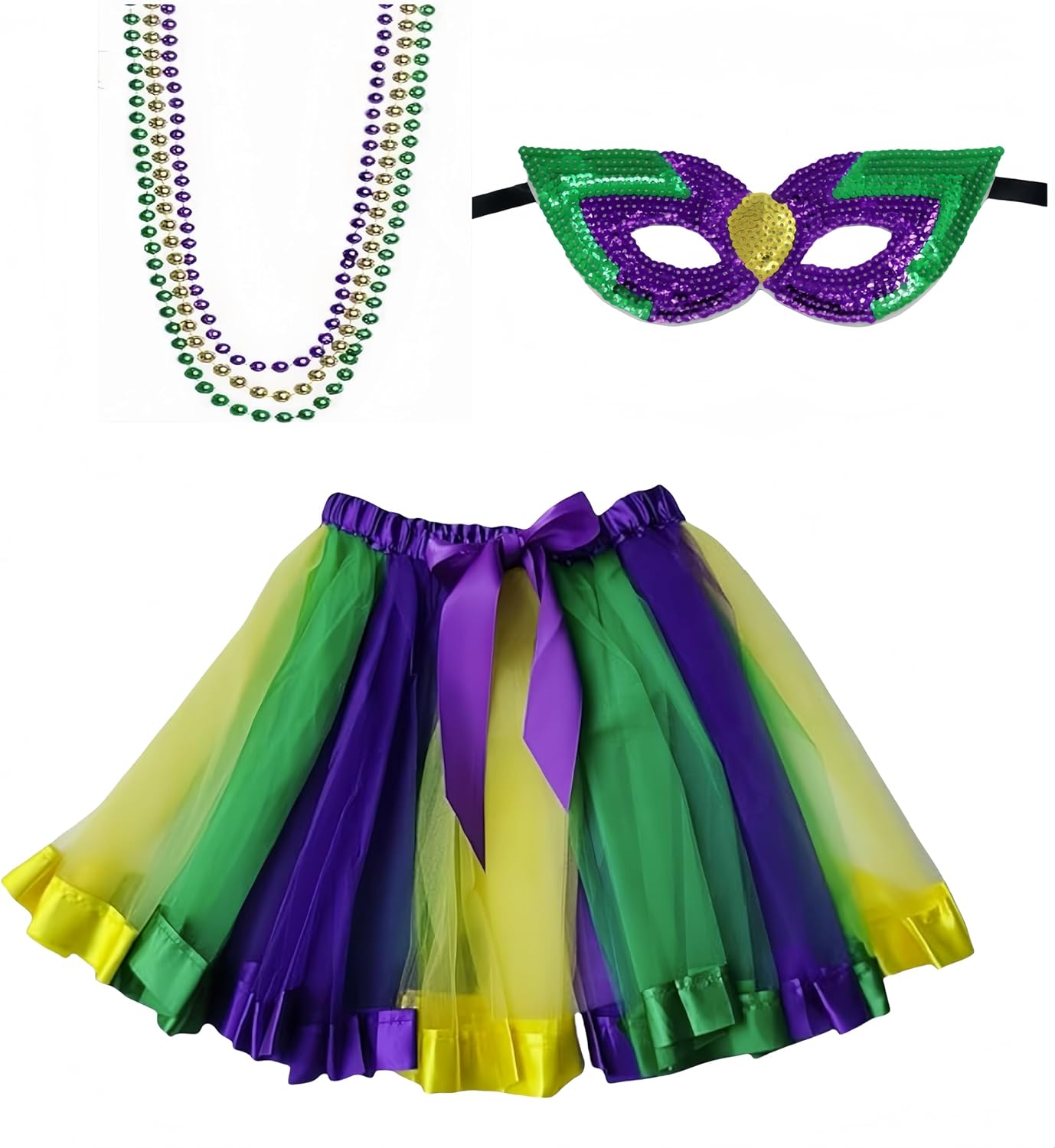 Danballto Mardi Gras Tutu Adult 80s Costume for Women Leg Warmer Glove Teen Girls Beads Necklace Accessories