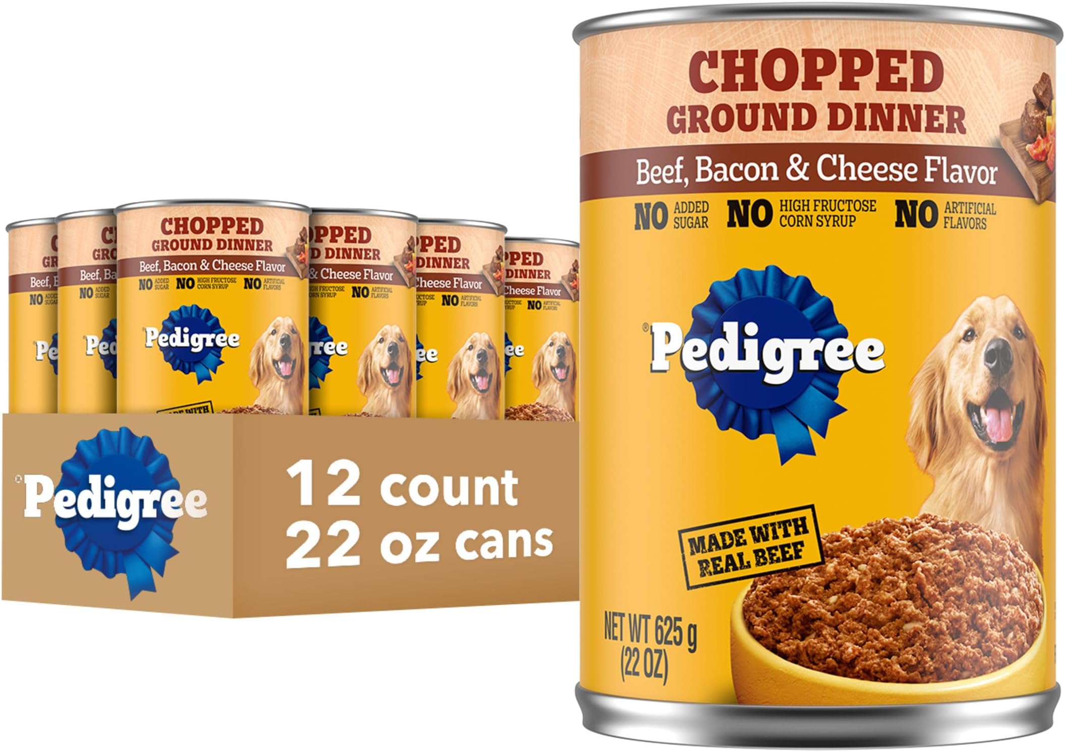 Chopped Ground Dinner Adult Soft Wet Dog Food Bacon & Cheese Dinner, Canned Dog Food, 22 oz. Cans, 12 Count