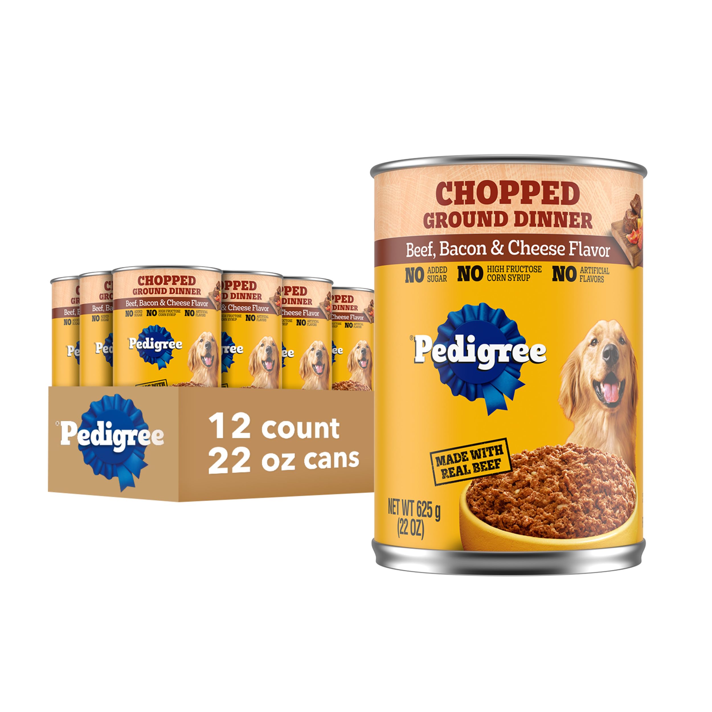 Chopped Ground Dinner Adult Wet Dog Food Beef Bacon & Cheese Flavor, 22 oz. Cans 12 Count