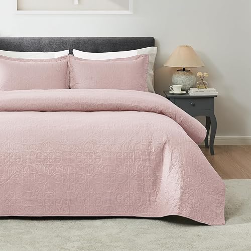 Miniatura 23 de Hansleep - Juego de edredón color teja tamaño King - Edredón de damasco ultrasónico para todas las estaciones, juego de ropa de cama de edredón