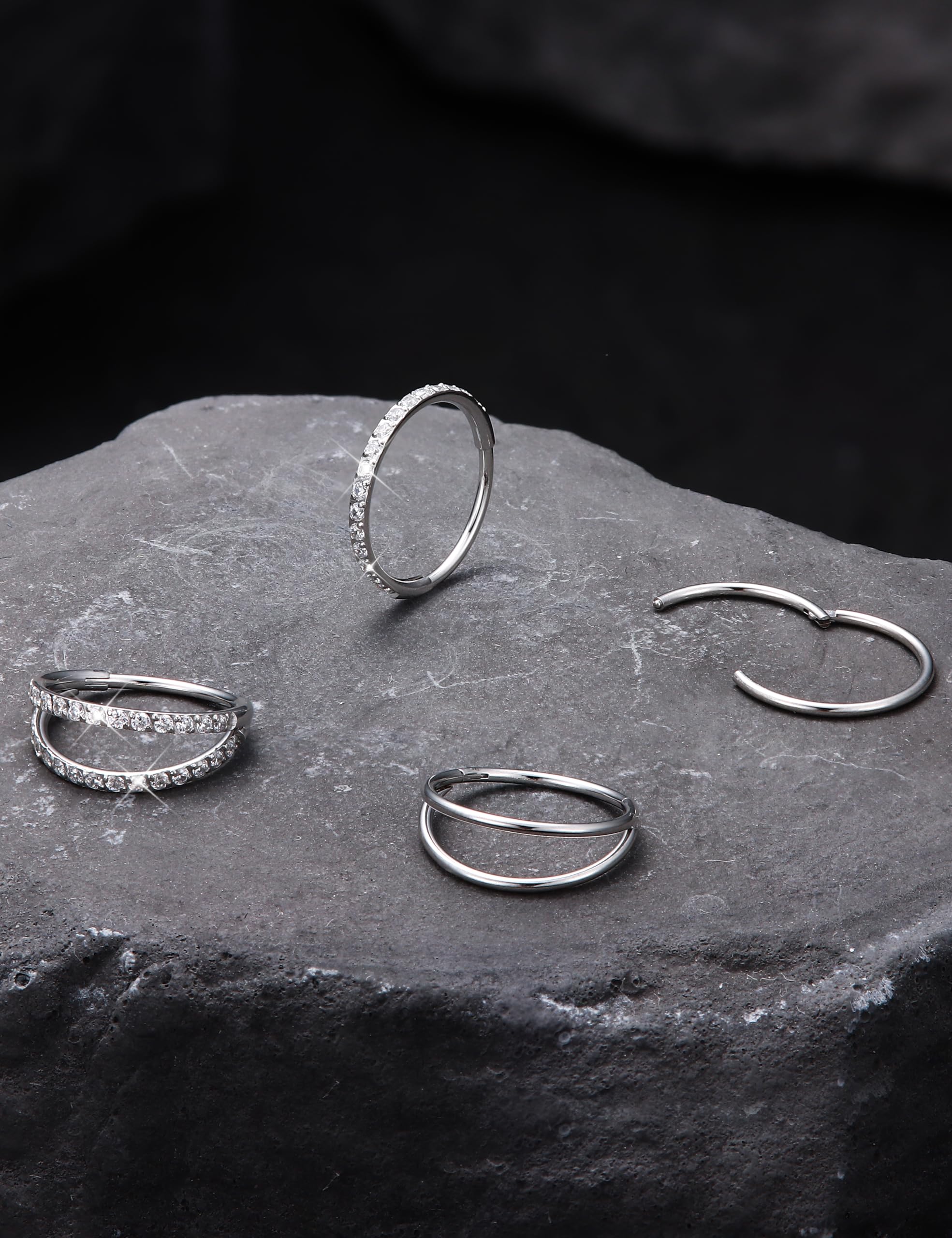 Dochais 4PCS 18G Piercing Naso Anello, Orecchini Acciaio Chirurgico Piercing Trago Septum Anello Clicker CZ, Anelli Segmento Conch Labbro Cartilagine Doppio 8mm 10mm per Donna Uomo