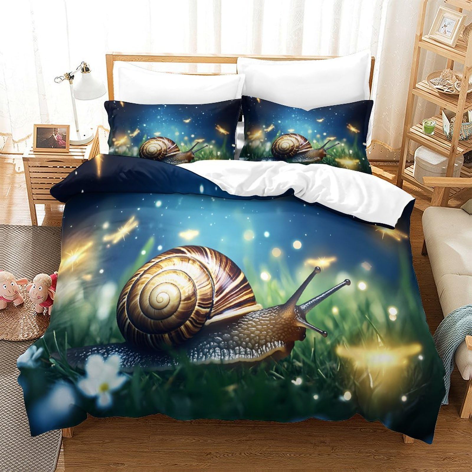 Fantasia di lumaca notturna Impressione 3D 3 pz cover piumone Arte stravagante della natura fodera per edredone microfibra morbida antiacari per bambini ragazzi adulti Super king（260x220cm）