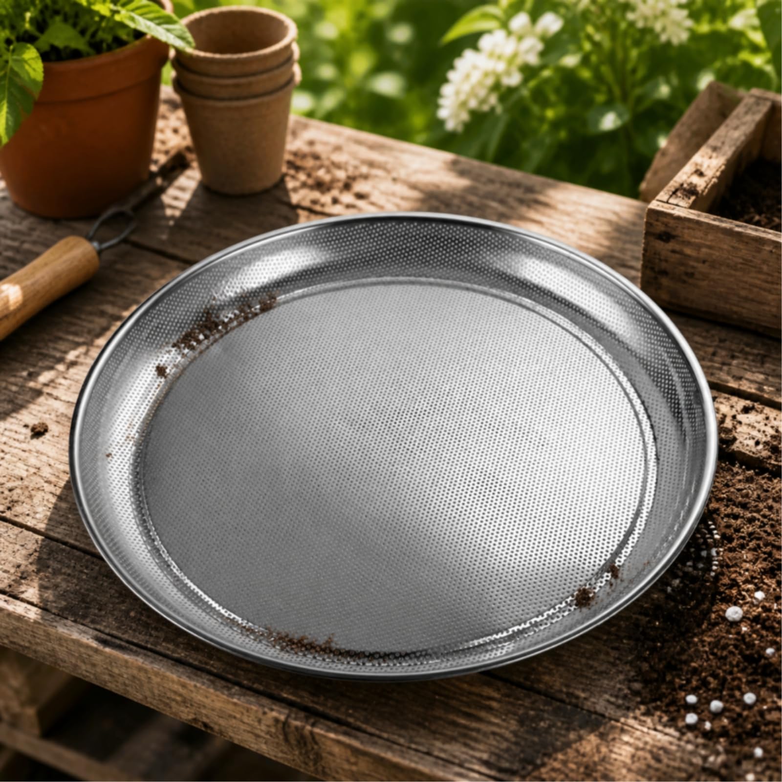 edelstahlsieb mit 2 mm löchern edelstahl lebensmittelsieb stabil seiher für garten, 50CM