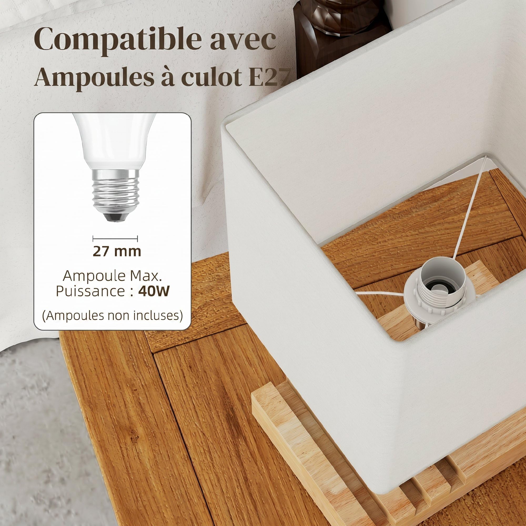 HOMCOM Lampada da comodino con USB A+C, 3 supporti per telefono, bianco