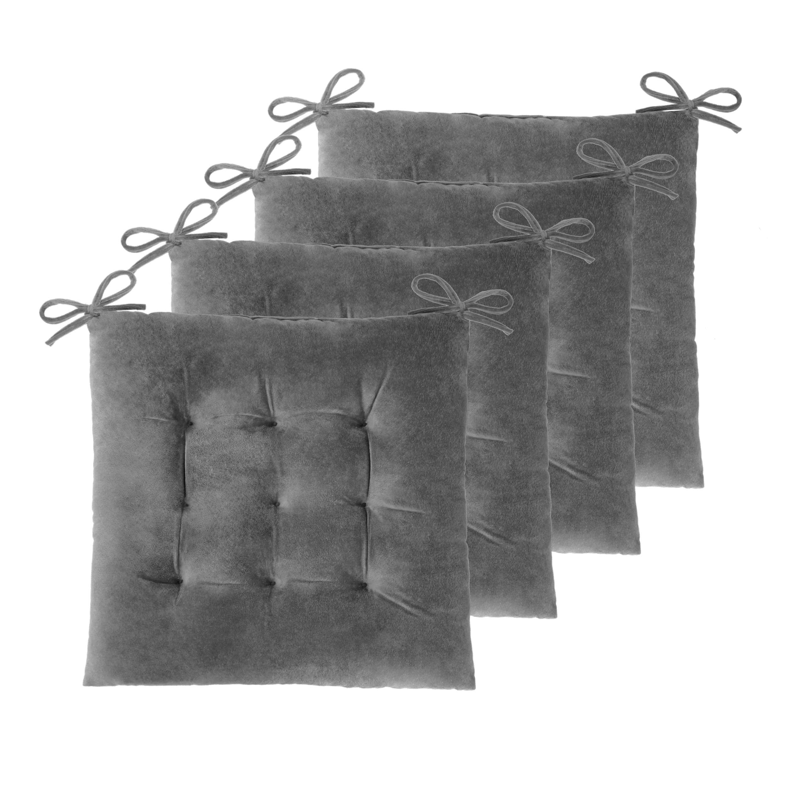elfjoy set of 4 square chair pads indoor seat cushions pillows with ties thick soft seat cushion for kitchen dining office chair (18", grey)