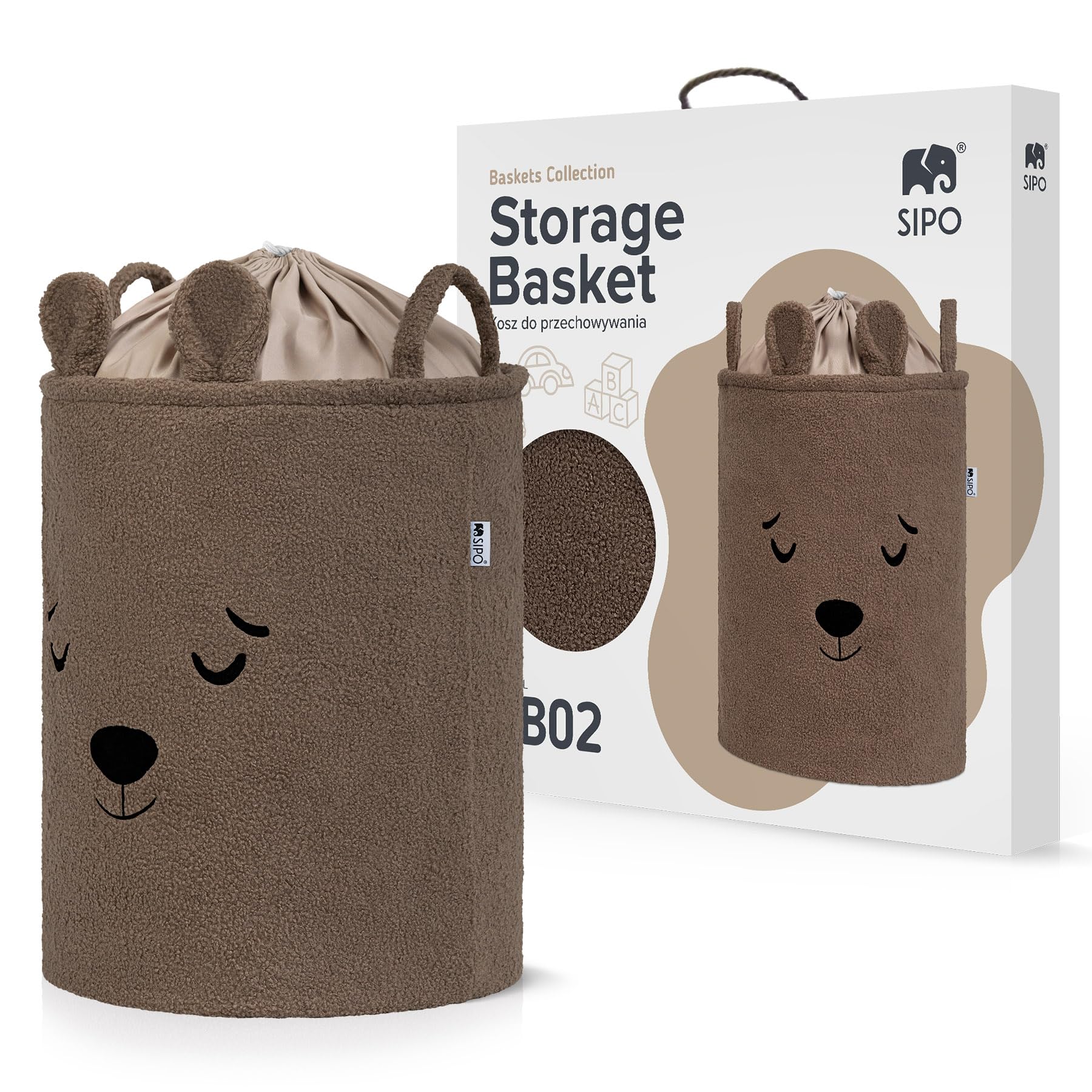 Panier jouets bouclé pelucheux SIPO - Coffre de rangement premium XL ours