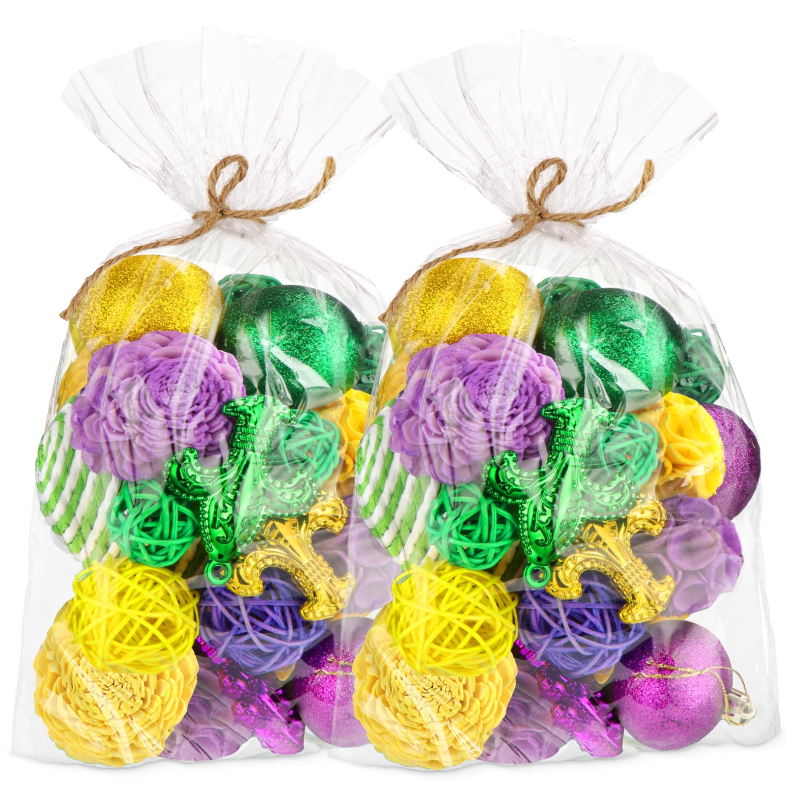 CroBlissful 40 Pcs Mardi Gras Shatterproof Hanging Ornaments Decorative Balls Bowl Filler Purple Green Gold Ball Ornaments for Mardi Gras Holiday New Orleans Party