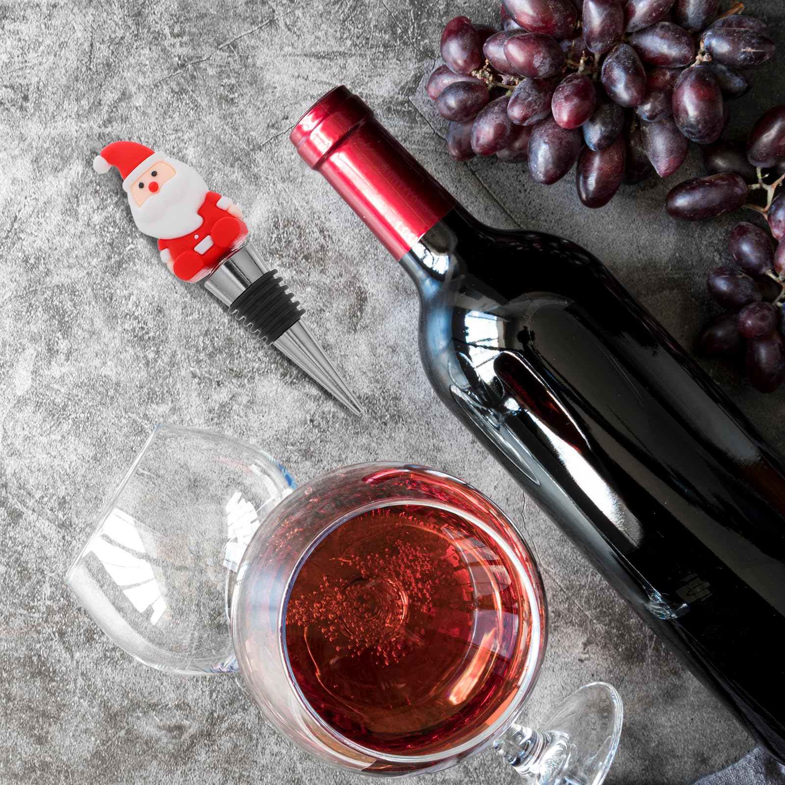 TOYANDONA 20 Piezas Tapón de Vino de Papá Noel Rojo para Fiesta Navideña | Pvc y Aleación de Aluminio, Sellado para Conservar Sabor, Detalle Festivo para Familia y Amigos
