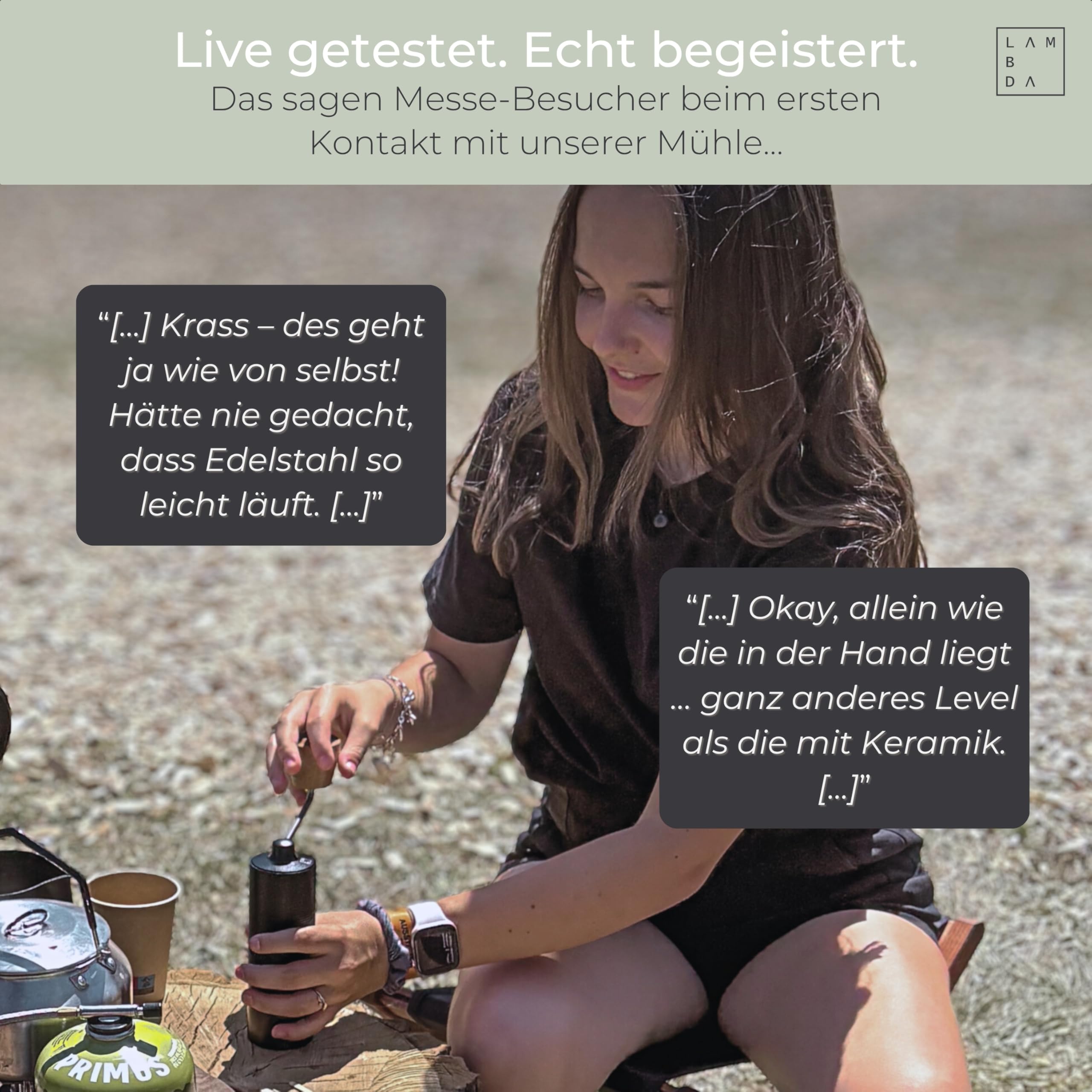 LAMBDA COFFEE® TERRA SIGMA I Espressomühle mit 108 einstellbaren Mahlgraden mit 0,055mm Einstellpräzision I Edelstahl Mahlwerk I leichtes Aluminium-Gehäuse I Hand Kaffeemühle manuell
