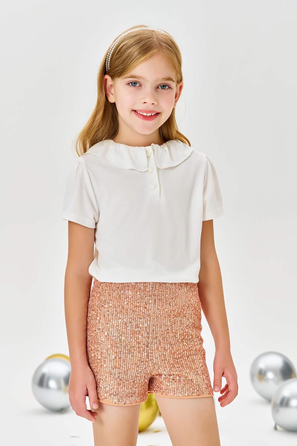 Haloumoning Girls High Waist Sequin Shorts Elastic Straight Leg Sparkly Glitter Party Shorts 5-14 Years - Image 4