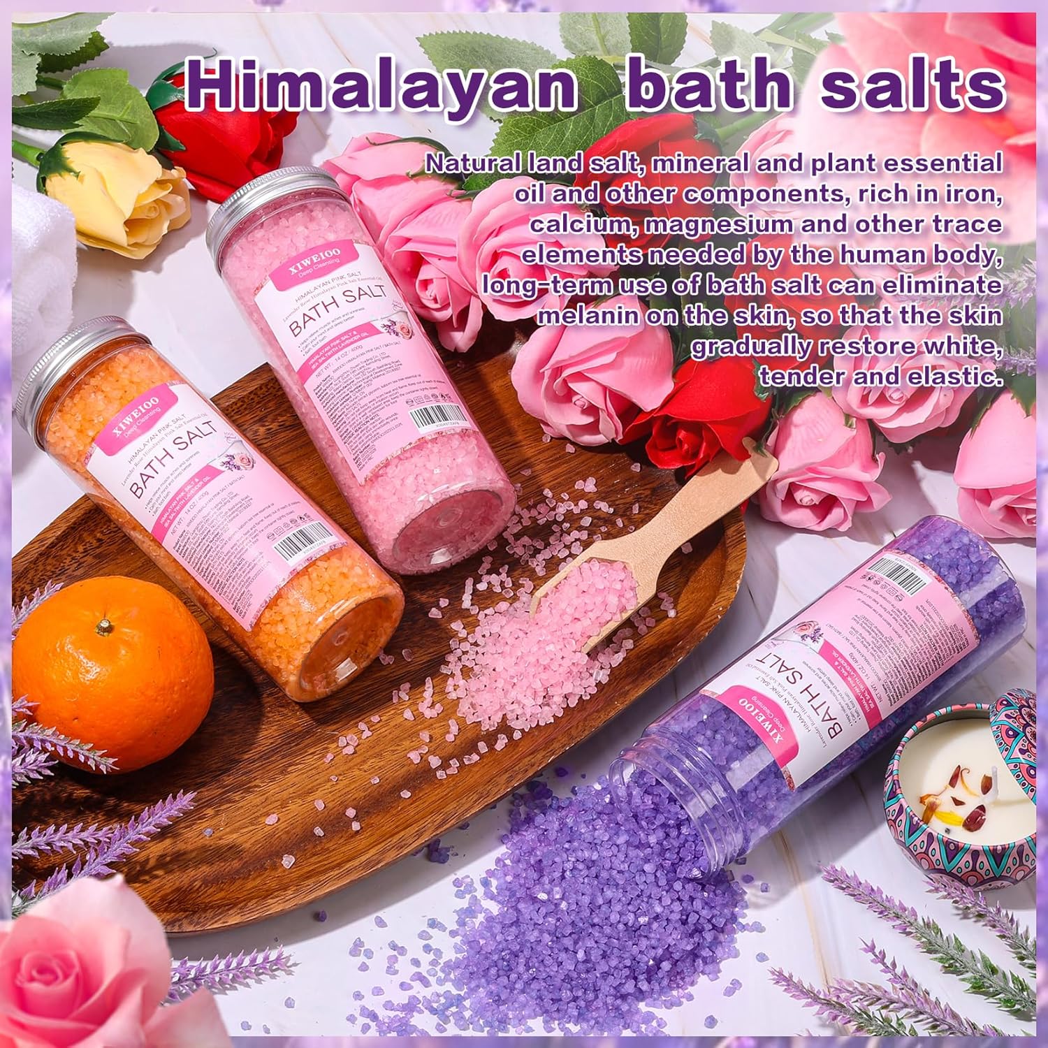Bath Salt 3 Pack Kit Himalayan Pink Salt Foot Soak Lavender Orange Rose Scent Tea Tree Oil Epsom Salt for Woman Mom Gifts Dead Sea Salt Moisturizing Skin Softens Bath spa Care Set - Image 3