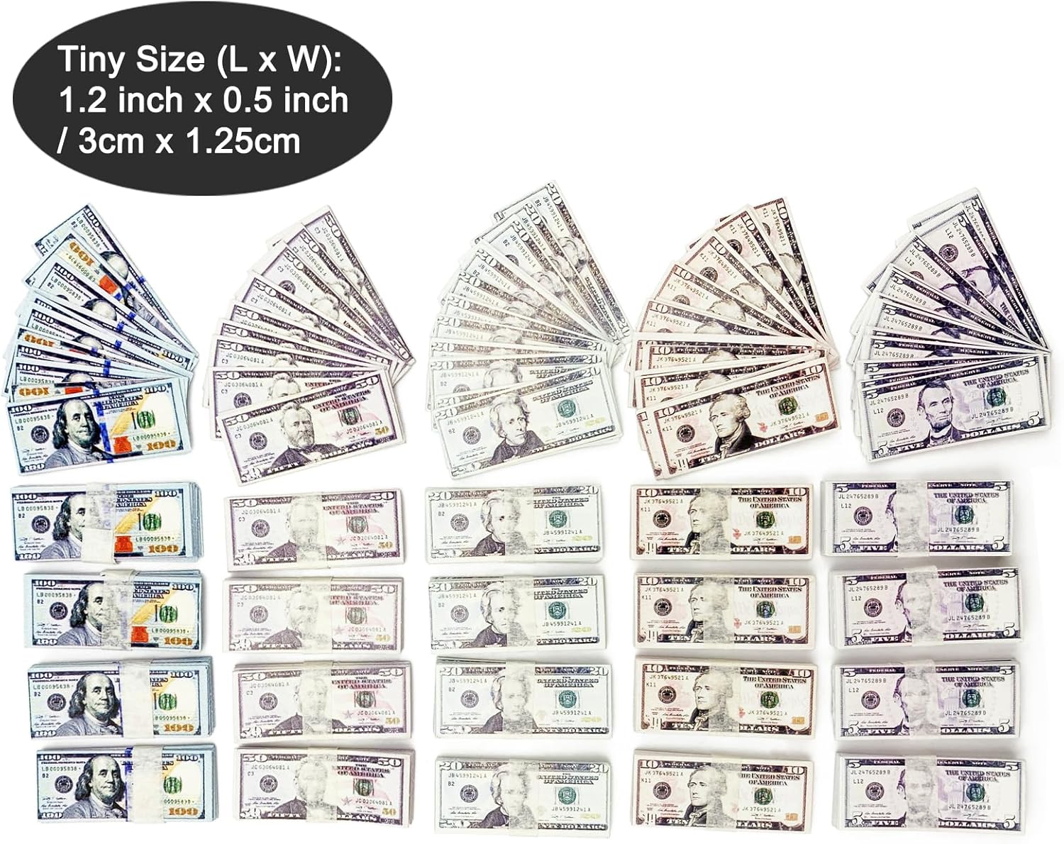 Miniature Dollhouse Scene Model 500 Pieces Mini Dollar Bill Prop Set for 1:12 Mini Dollhouse Decoration