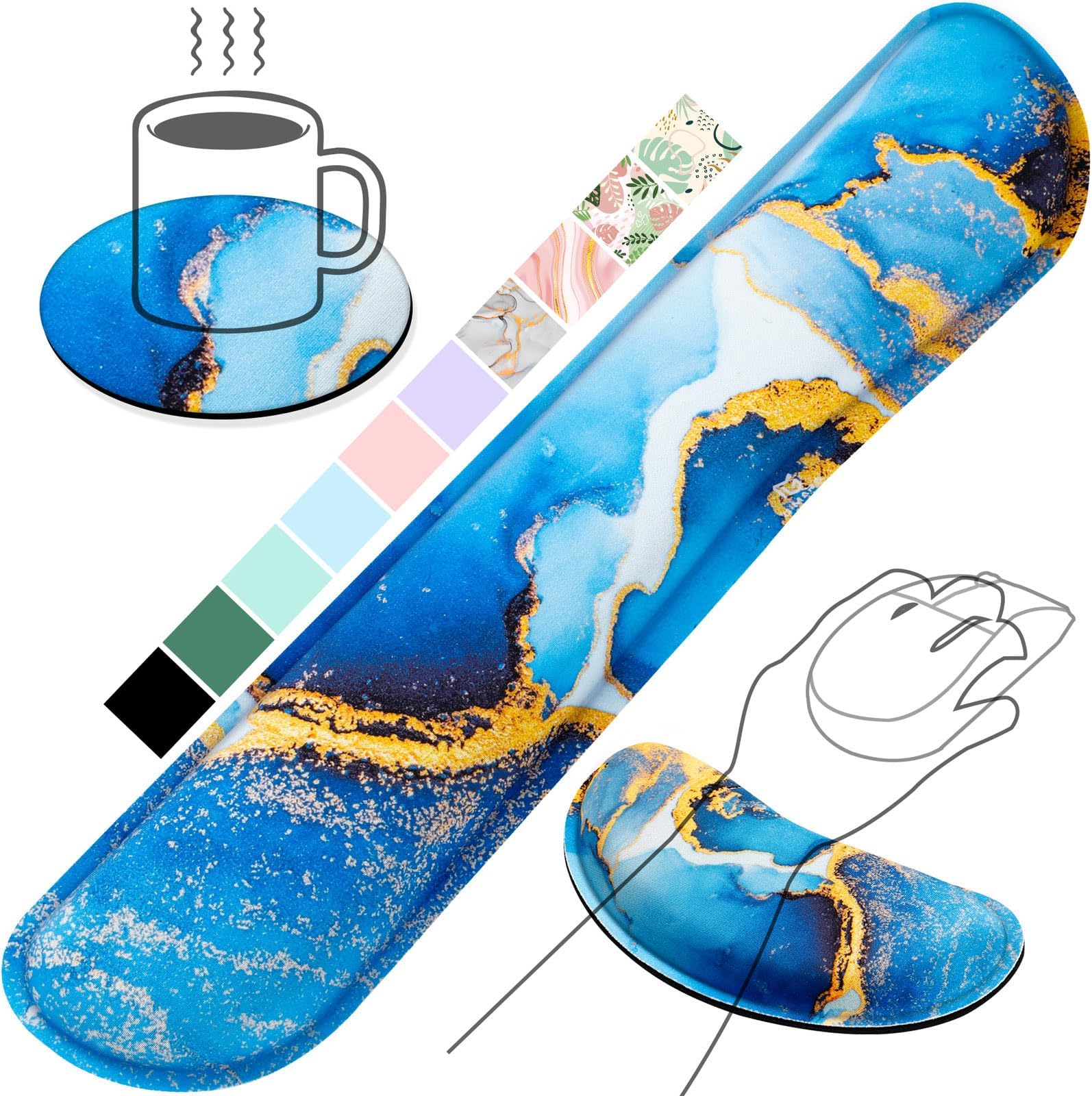 Gimars Upgrade Enlarge Gel Memory Foam Set Keyboard Wrist Rest Pad, Mouse Wrist Cushion Support for Office, Computer, Laptop, Mac, Comfortable, Lightweight for Easy Typing Pain Relief, Blue Gloden