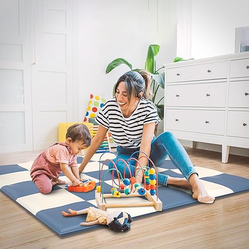 Miniatura 3 de Weizzer Toys Tapete de juego para bebés de 58 pulgadas, plegable, acolchado, para bebés y niños pequeños, tapete de actividad para el tiempo boca