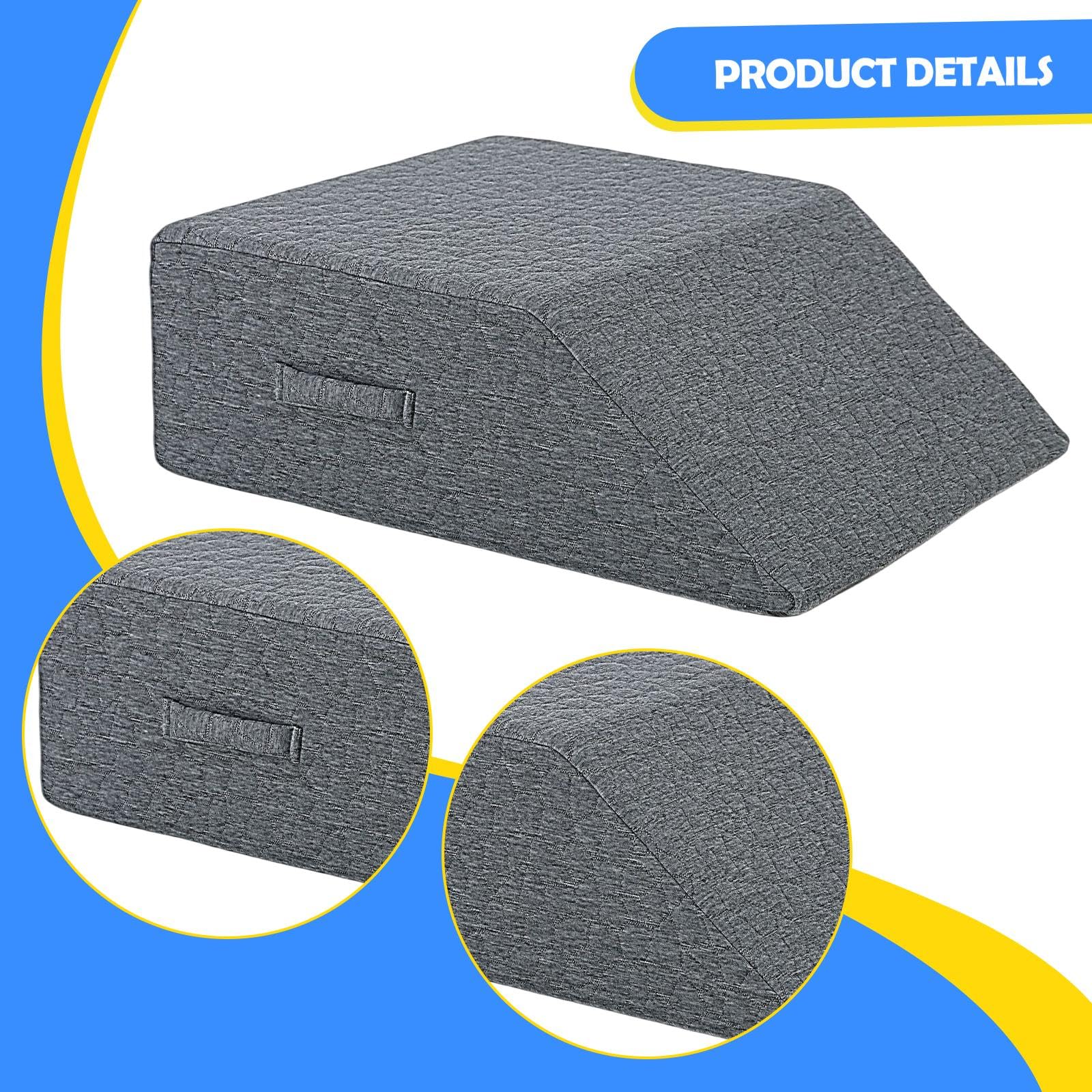 Almohada de espuma viscoelástica para piernas con cuña para soporte de tobillo y respaldo, cojín ergonómico con asa, 23.62 x 19.69 x 7.87 pulgadas, color gris oscuro