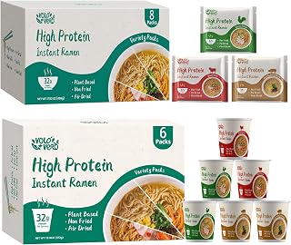 VOLO VERO High Protein (32g) Instant Ramen Variety Packaged Noodles Soup Cup, 14 Packs, Chicken, "Spicy" Beef, Pork Tonkotsu, Plant-Based, Air-Dried, Non-Fried, Egg-Free, Dairy Free Healthy Meal