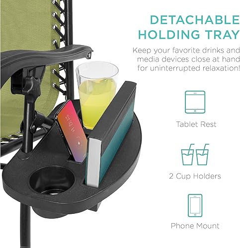 Miniatura 210 de Best Choice Products Juego de 2 sillas reclinables ajustables de malla de acero con gravedad cero con almohadas y bandejas portavasos, color arena