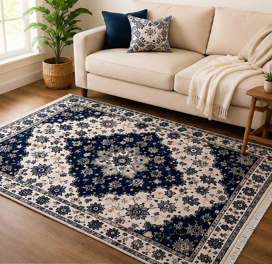 Aces Décor Chenille Ultra Soft Area Rug for Living Room and Bedroom | Large Textured Floor Carpet for Dining Room Home Office and Indoor Lounge Areas | Size 4'x6', Vintage Black Ivory-picture-34