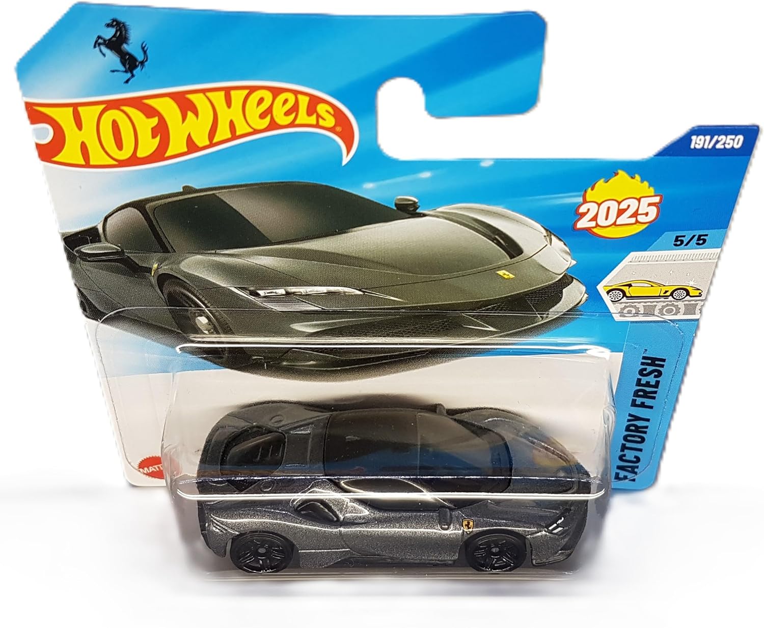 Hot Wheels Ferrari SF90 Stradale Super Sports Car - Factory Fresh 5/5 - HYY08 - Short Card - Grey Metallic - Mattel 2025 - Licensed Model - 1:64