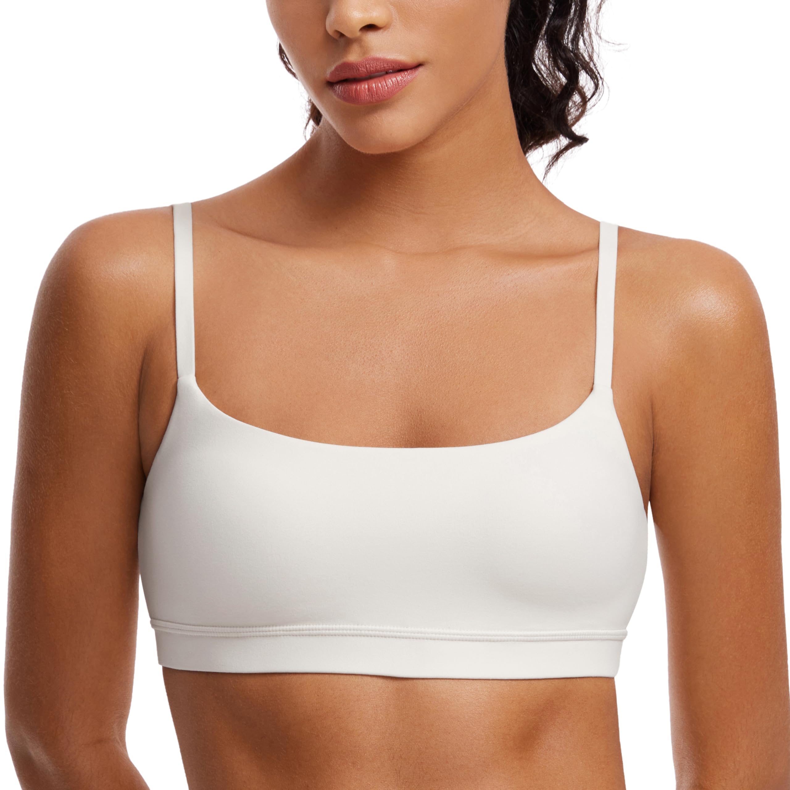 Crz Yoga Women's Milky White Butterluxe Adjustable Straps Sports Bra Padded Scoop Neck Yoga Bras Wireless Workout Crop Top 12