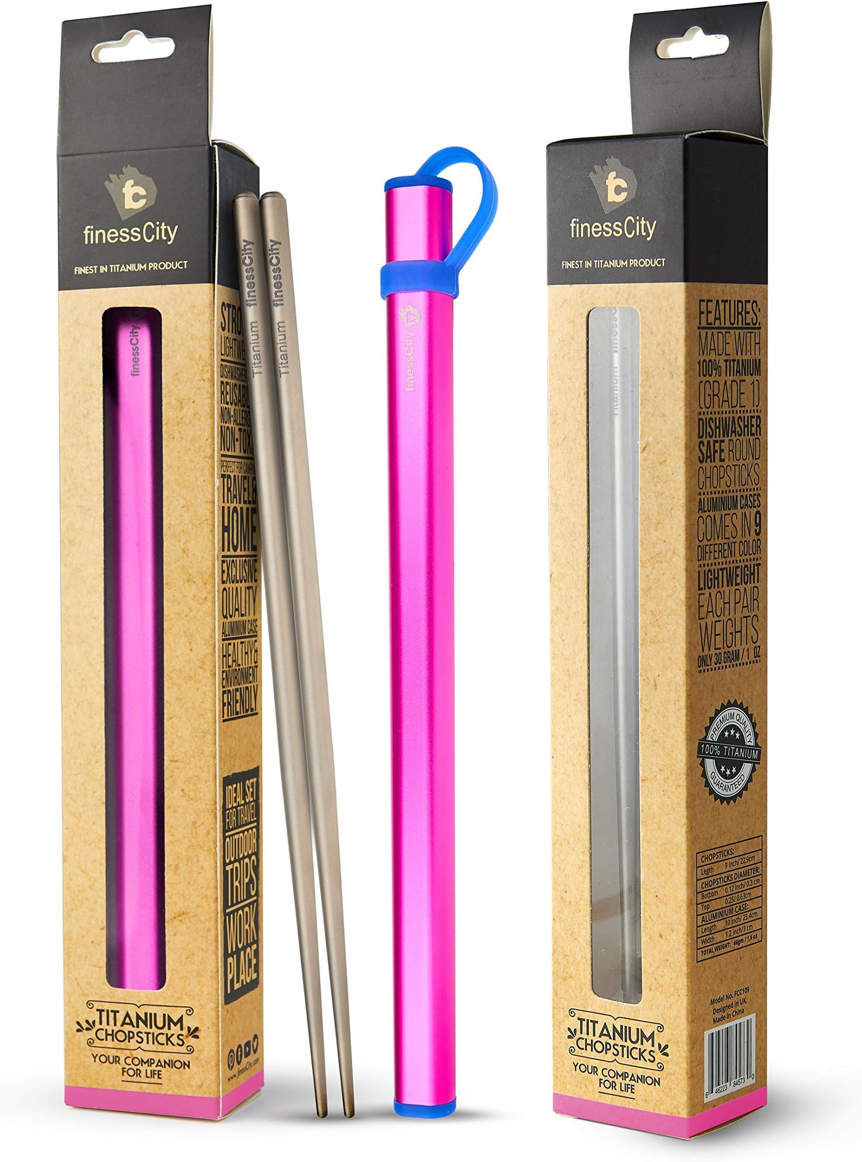 Titanium Chopstick, Super Strong Pair of Chopsticks, (Ti) Titanium Chopsticks Ultra Lightweight Comes with Aluminium Case (Pink)