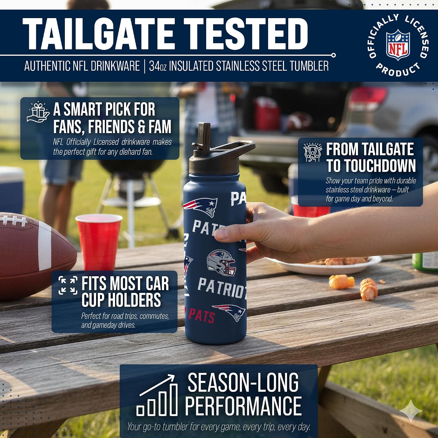 NFL 34oz Quencher Insulated Stainless Steel Water Bottle with Straw Lid image 4
