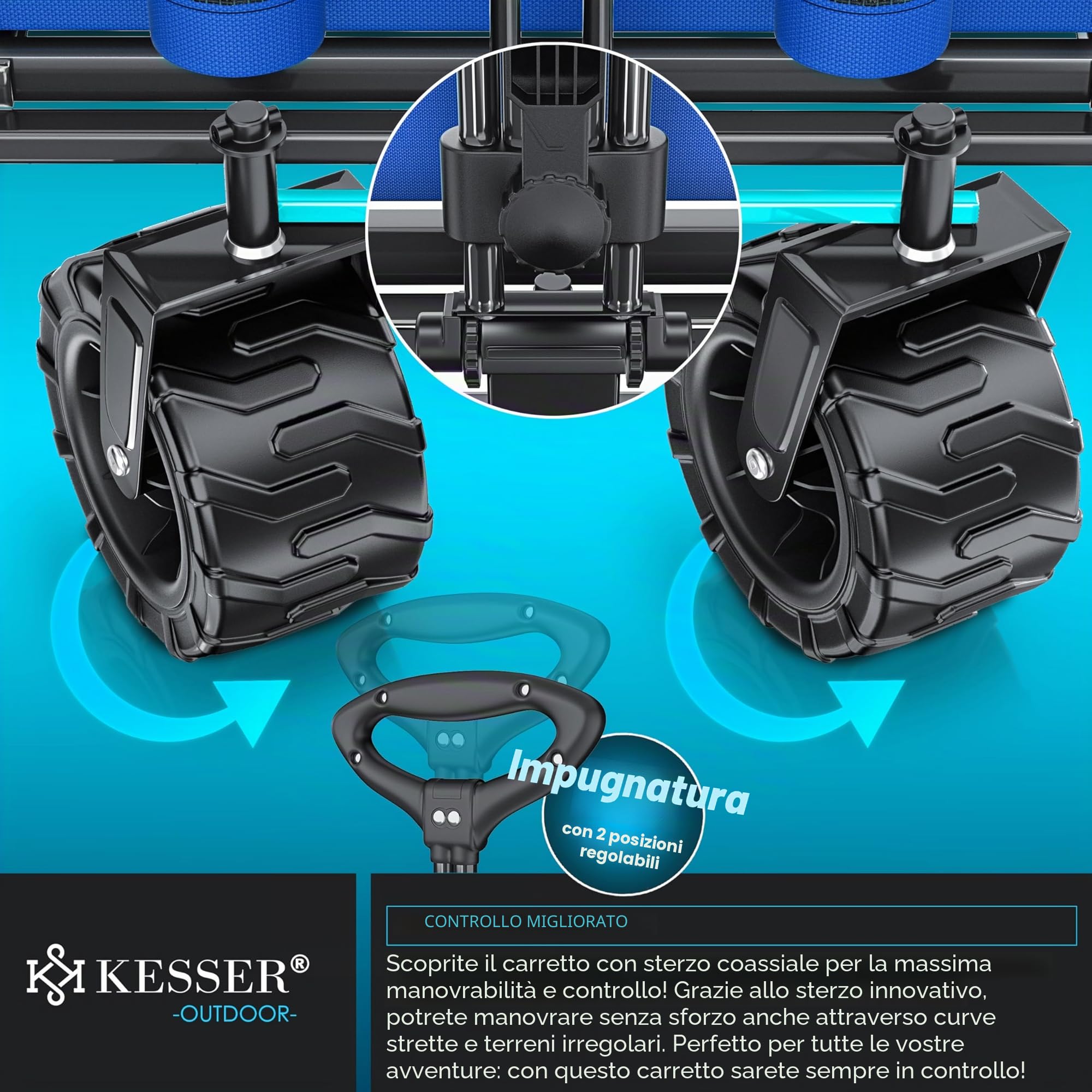 KESSER® Carrello pieghevole resistente fino a 150kg con ruote in gomma piena larga | Carrello trasportatore | Carrello per attrezzi con 2 tasche in rete e tasca laterale | Carrello da trasporto per