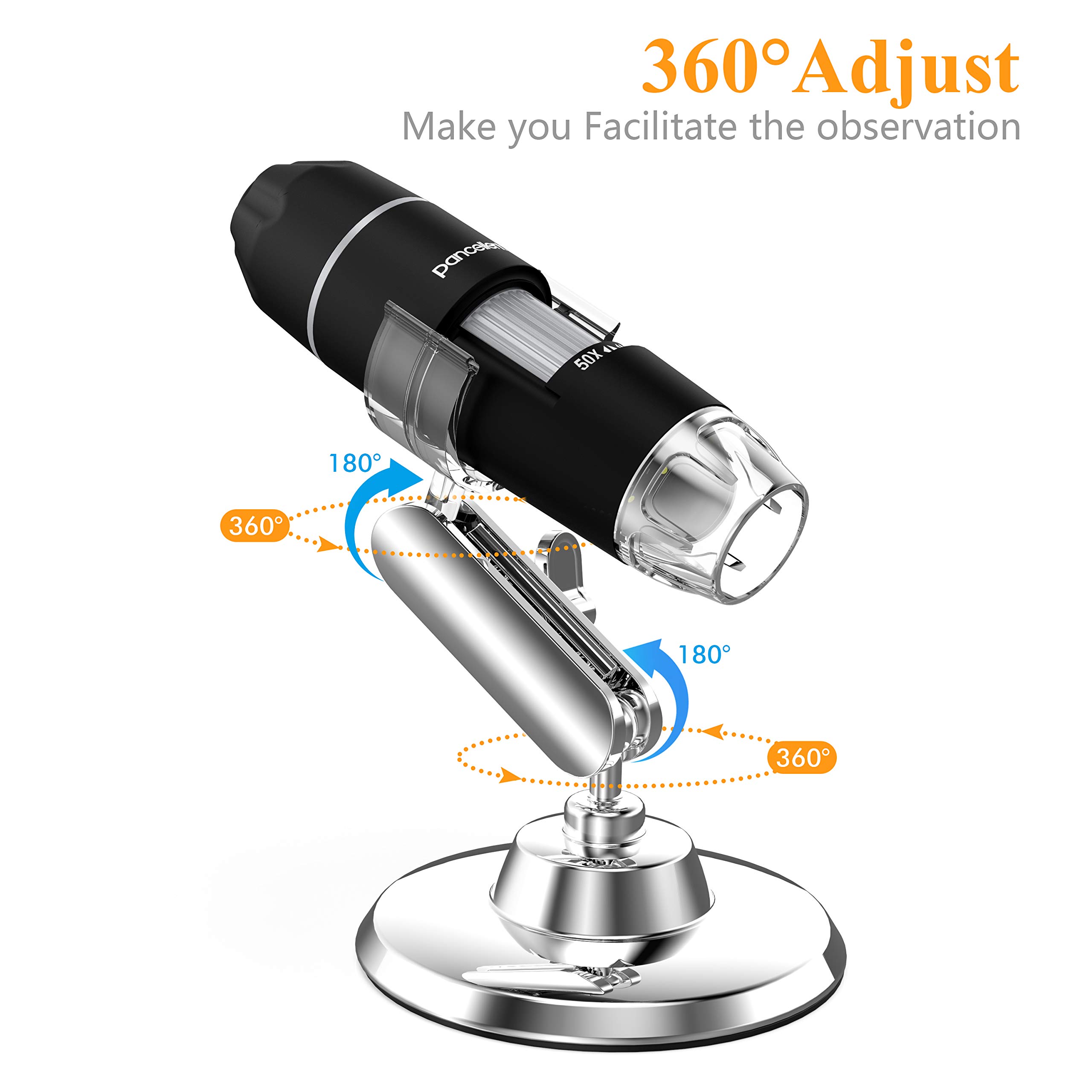 Pancellent Microscopio Digital, microscopía de Aumento USB 1080P 50X a 1000X con 8 LED, colección de Diapositivas de 12 Paquetes (Nivel de Inicio, Negro)