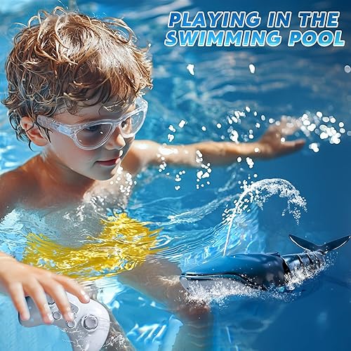 Miniatura 2 de Juguetes de tiburón ballena con control remoto para niños, escala 1:18 de alta simulación para piscina, tiburón eléctrico de 2.4Ghz con luz