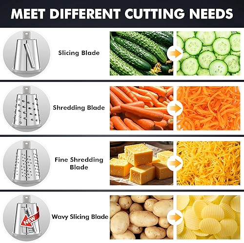 Miniatura 3 de Geedel Rallador rotativo de queso, triturador de verduras mejorado con 4 cuchillas intercambiables, triturador de queso fácil de limpiar con asa,