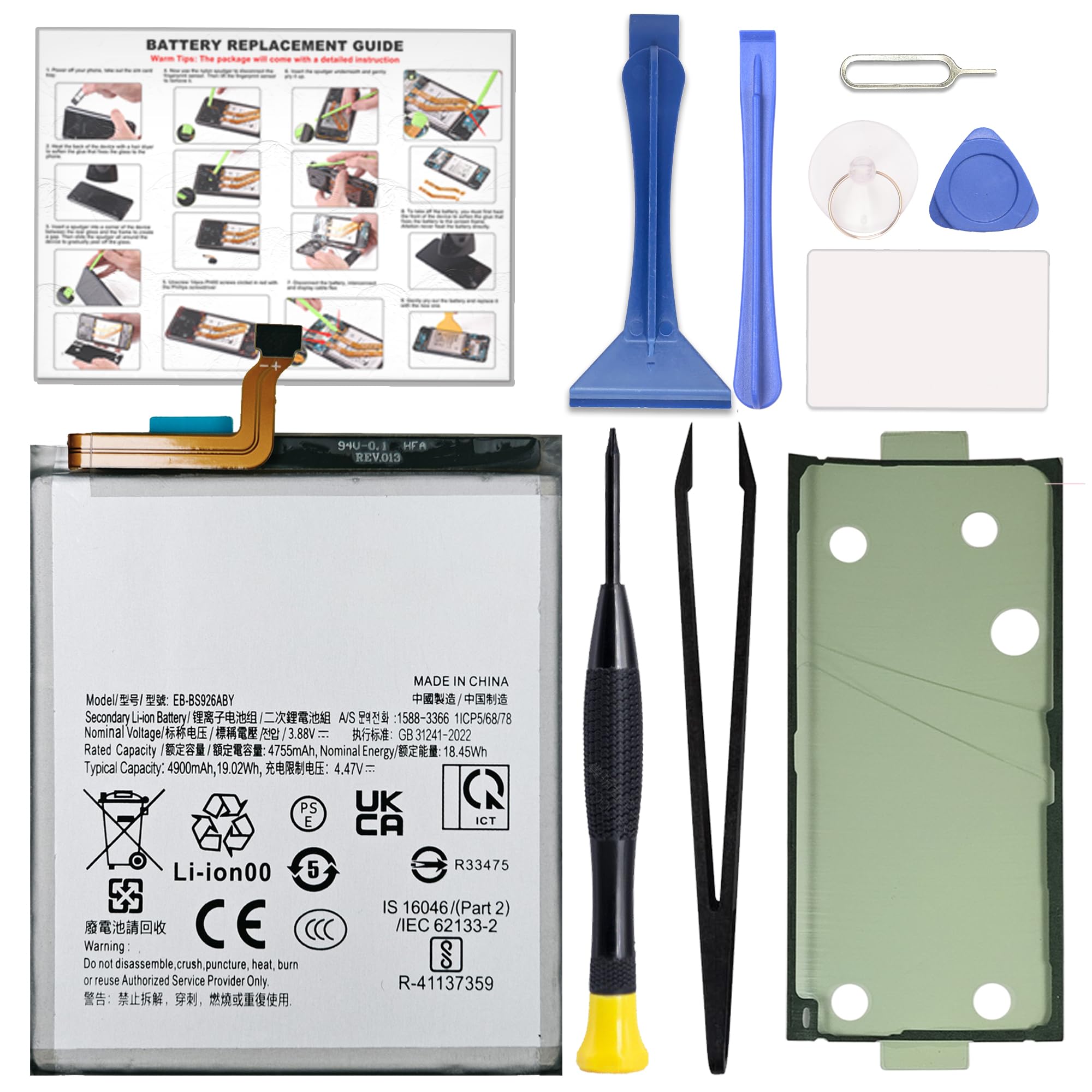 GREEN FUSION for Galaxy S24 Plus Battery Replacement, EB-BS926ABY New 0 Cycle Battery Compatible with Samsung S24+ Plus SM-S926U/B/U1/W, Includes Instruction &amp; Toolkit