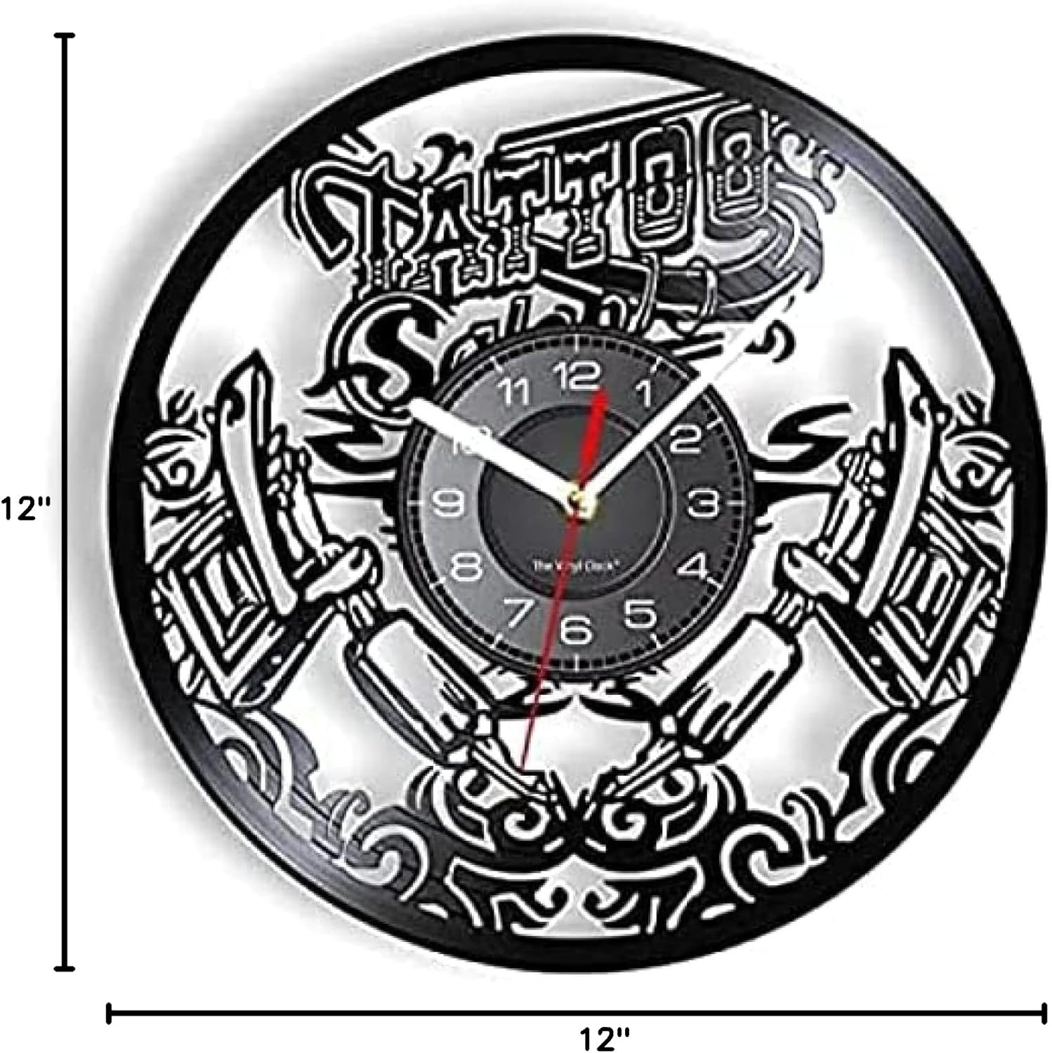 Wall Clock Battery Operated Silent Non-Ticking 12 Inch Tattoo Studio Wall Sign Tattoo Salon Vinyl Record Wall Clcok Tattoo Shop Tattoo Machine Wall Art Decor Hipster Men Gift