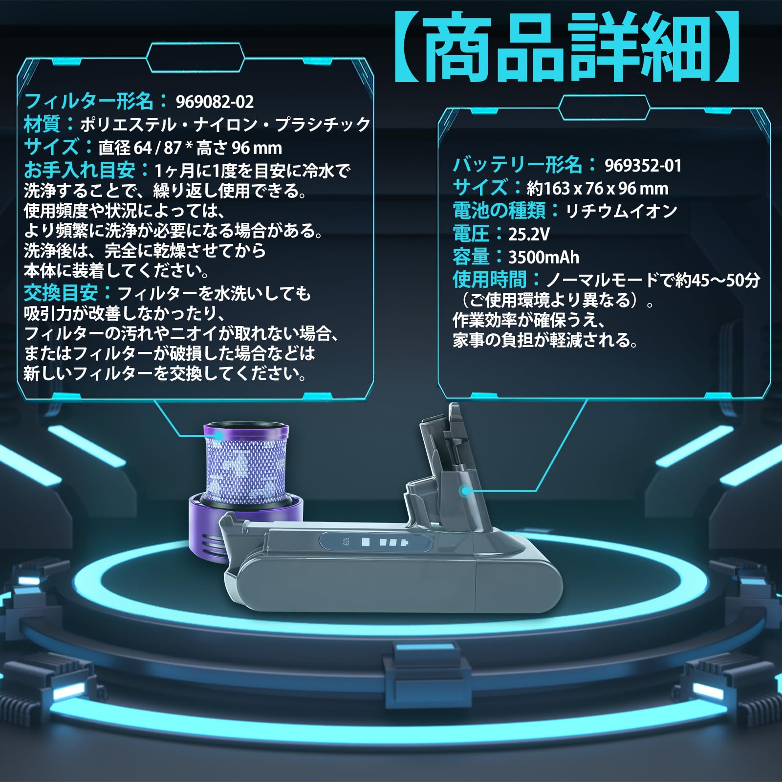 Amazon | BBT 969352-01 バッテリー 969082-02 フィルター SV12 掃除機