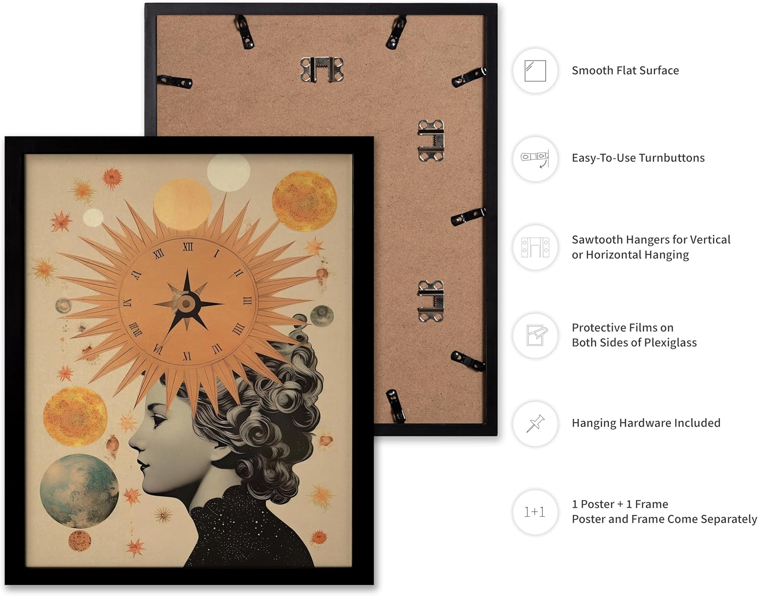 Poster Master Surreal Clock Print - Compass Poster - Trippy Art - Psychedelic Wall Design - Trendy Gift for Men & Women - Abstract Decor for Office, Living Room or Bedroom - 11x14 Black Framed