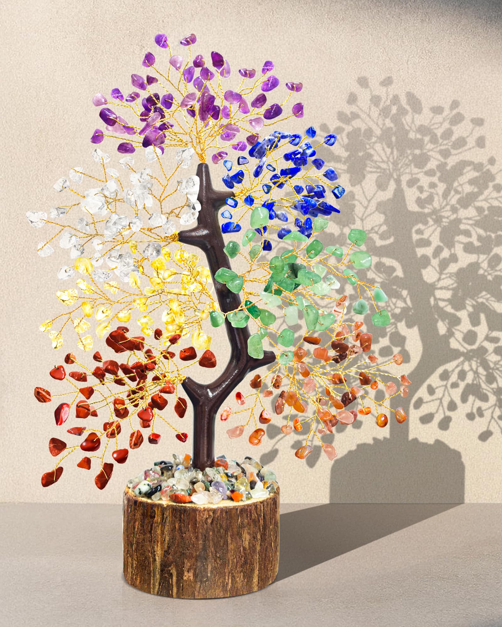 7 Chakra Crystal Tree of Life, Handmade Crystal Decor for Desk, Home Office & Meditation Room, Meaningful and Calming Gemstone Tree,Housewarming, Birthday Gifts for Women, Mom