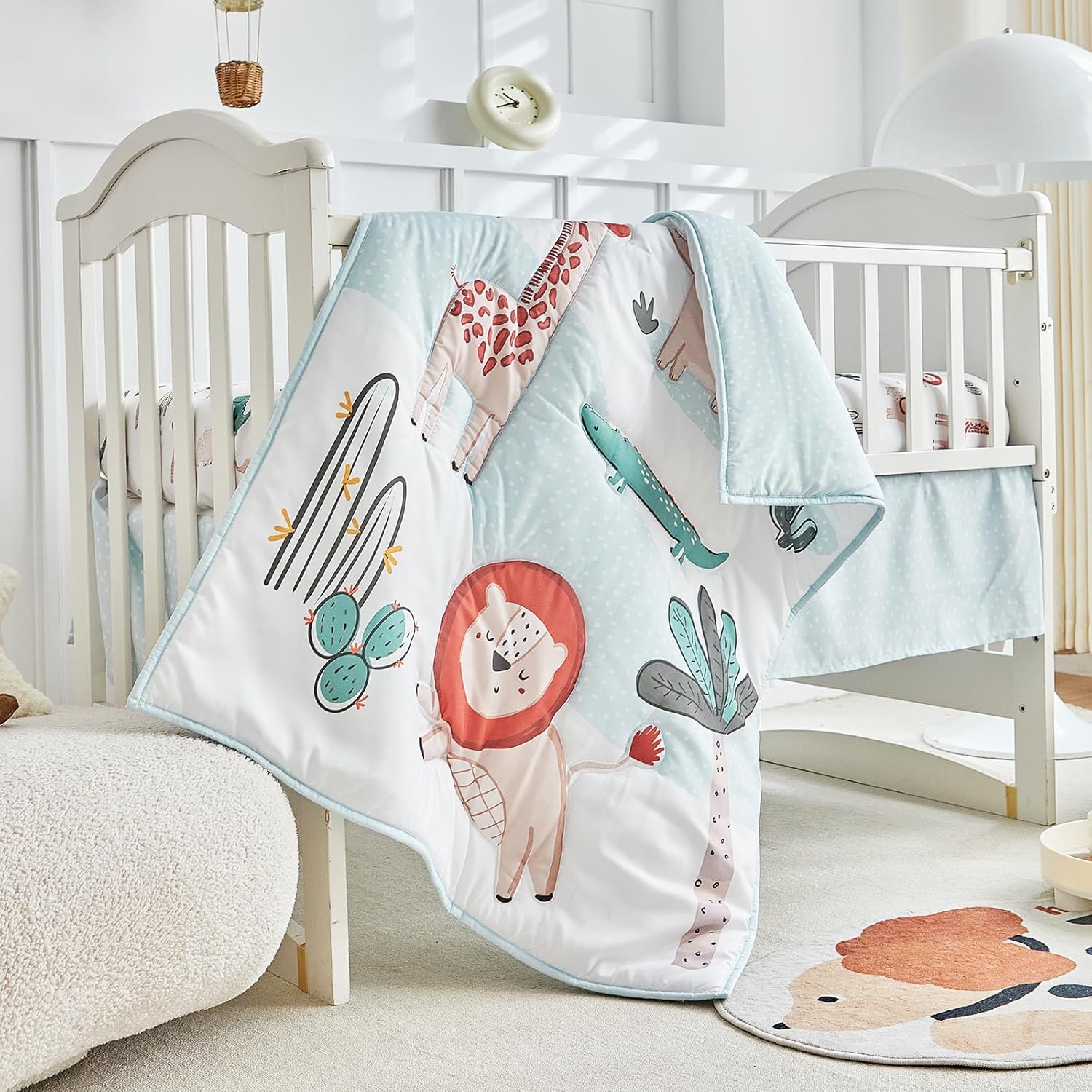 DuShow 3 Pieces Crib Bedding Set for Girls and Boys,Animals and Trees Crib Comforter Set,Soft Crib Bed Set Decor,Include Quilted Comforter,Fitted Sheet and Bed Skirt -Trees