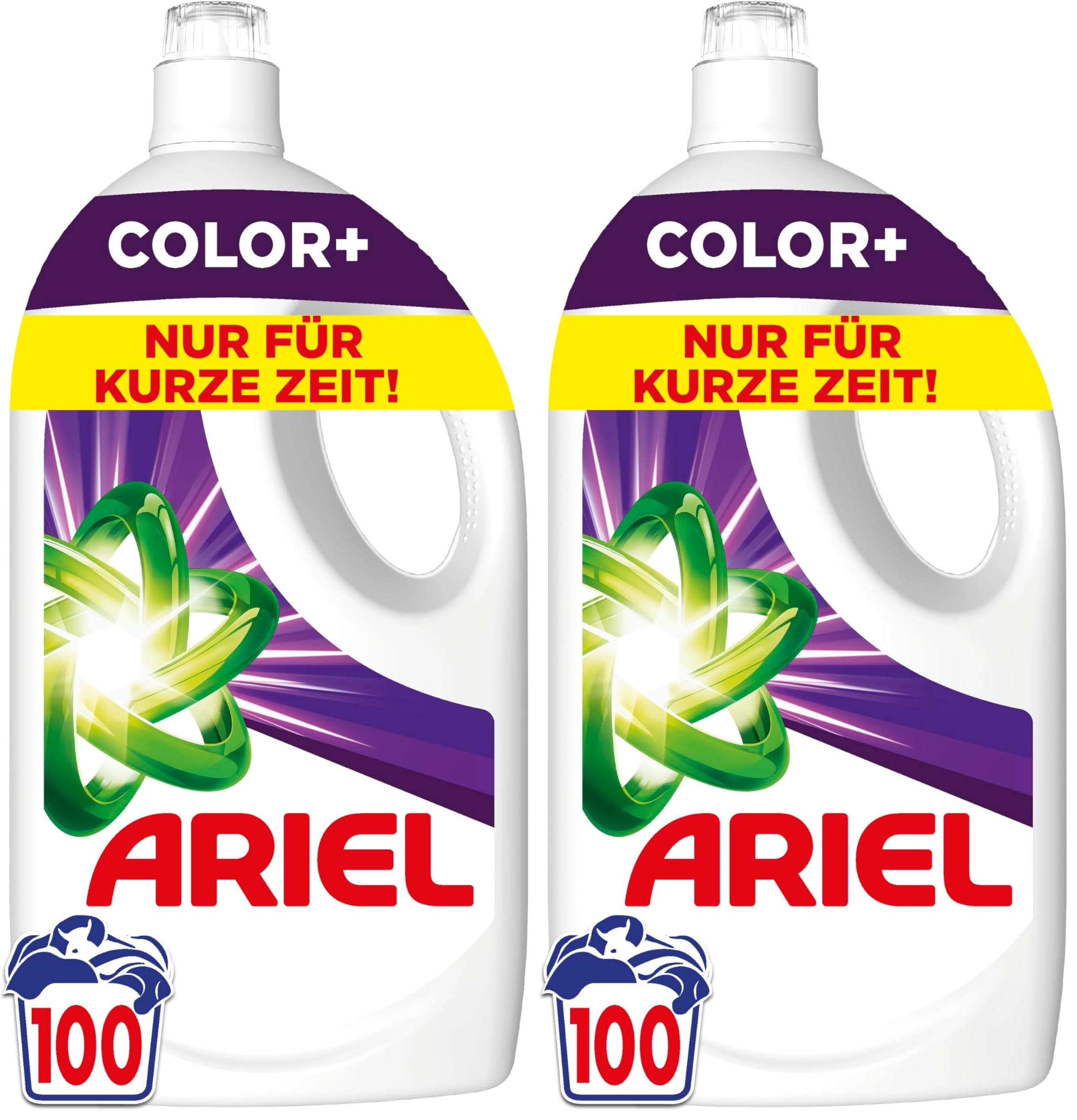 Ariel Detergente líquido, 100 lavados Color+, potente eliminación de manchas en solo 1 lavado, incluso en ciclos de lavado en frío (Paquete de 2)
