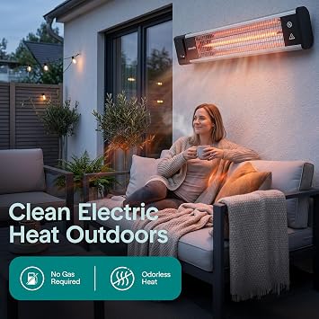 SereneLife Portable Infrared Indoor and Outdoor Electric Space Heater with Remote, IP65 Approved, 1500 Watt Wall-Mounted Hanging for Patio, Restaurant, Backyard, Garage, Decks, Gazebos, Cafes