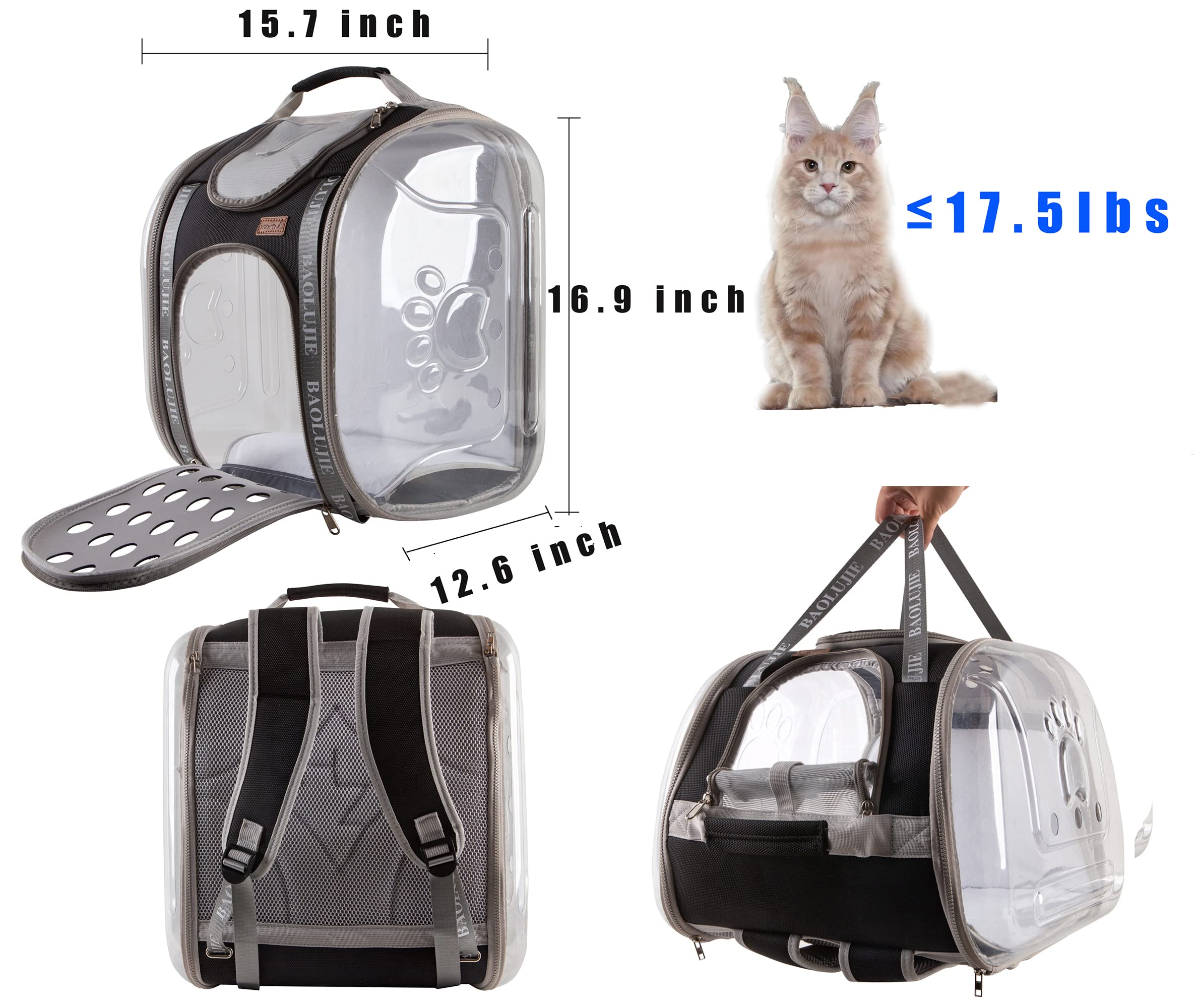 Großer Katzenrucksack, Raumkapsel, transparent, zum Transportieren von Haustieren, Wandern, Reisen, Doppelnutzung, zusammenklappbar, für mittelgroße Welpen und Katzen (schwarz)