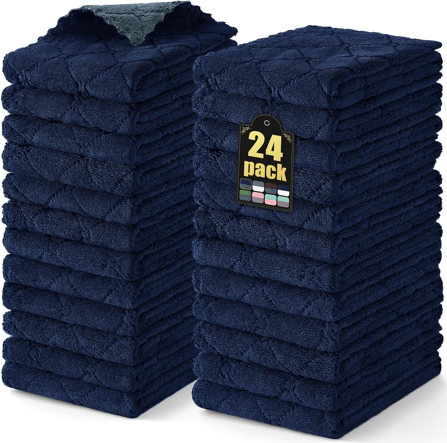 Mordimy 24 Pack Kitchen Towels (20" x 10", Dark Grey & Navy Blue), Super Soft and Absorbent Dish Towels, Coral Velvet Microfiber Cleaning Cloth, Nonstick Oil Fast Dry Dish Cloths