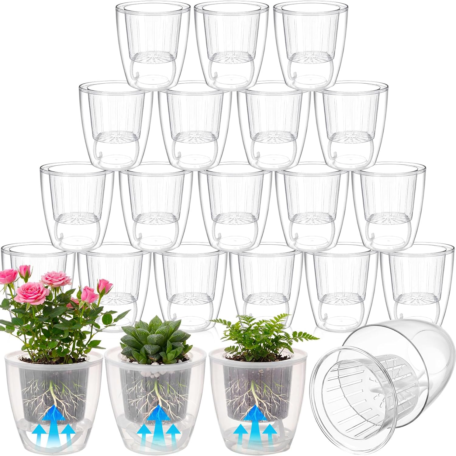 Self Watering Plant Pots, 4.3'', Transparent, 18 Pcs