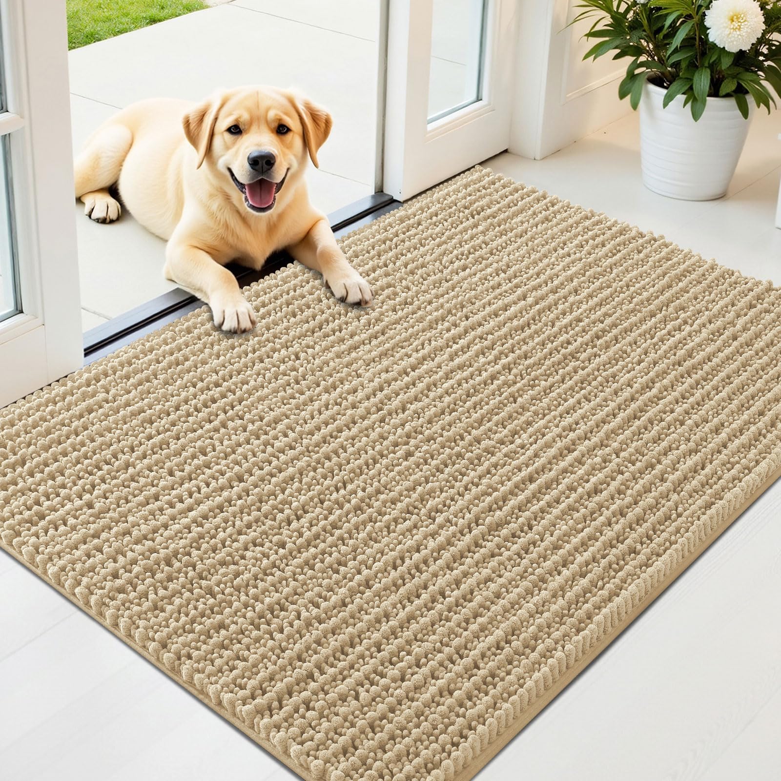 OLANLY Dog Door Mat for Muddy Paws 44x32, Ultra-Absorbent Chenille Mud Mat