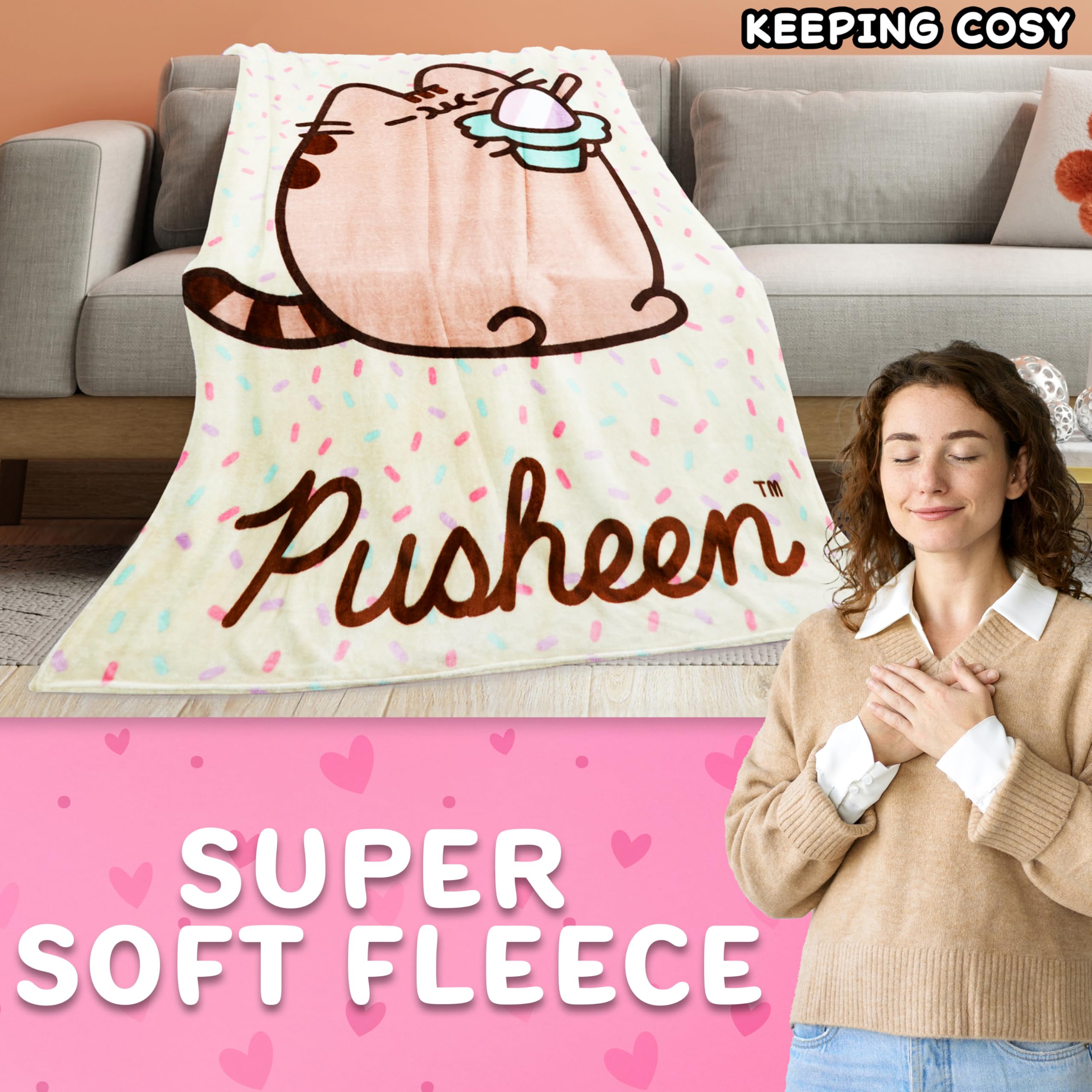 Get Trend Pusheen koc dla dzieci i dorosłych, puszysty koc polarowy 130 x 150 cm, miękki, lekki i ciepły, pomysł na prezent